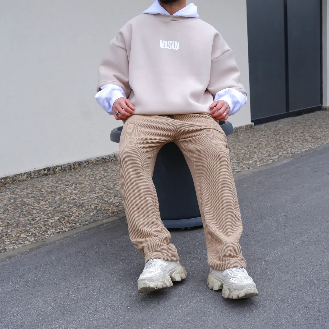 Wsw Çift Katlı Oversize Hoodie Premium Kalıp - Bej