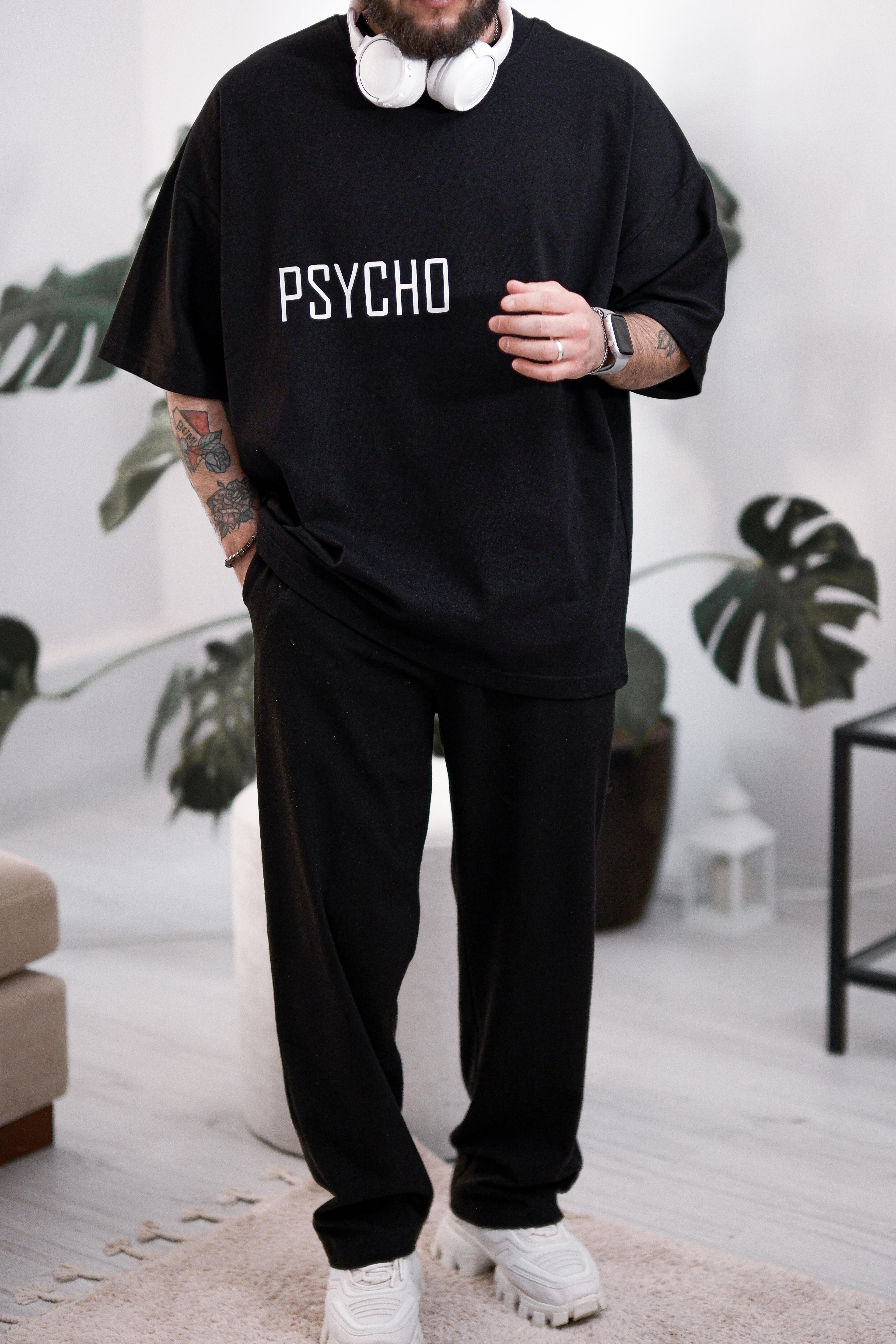 Psycho Extra Oversize Siyah Tshirt