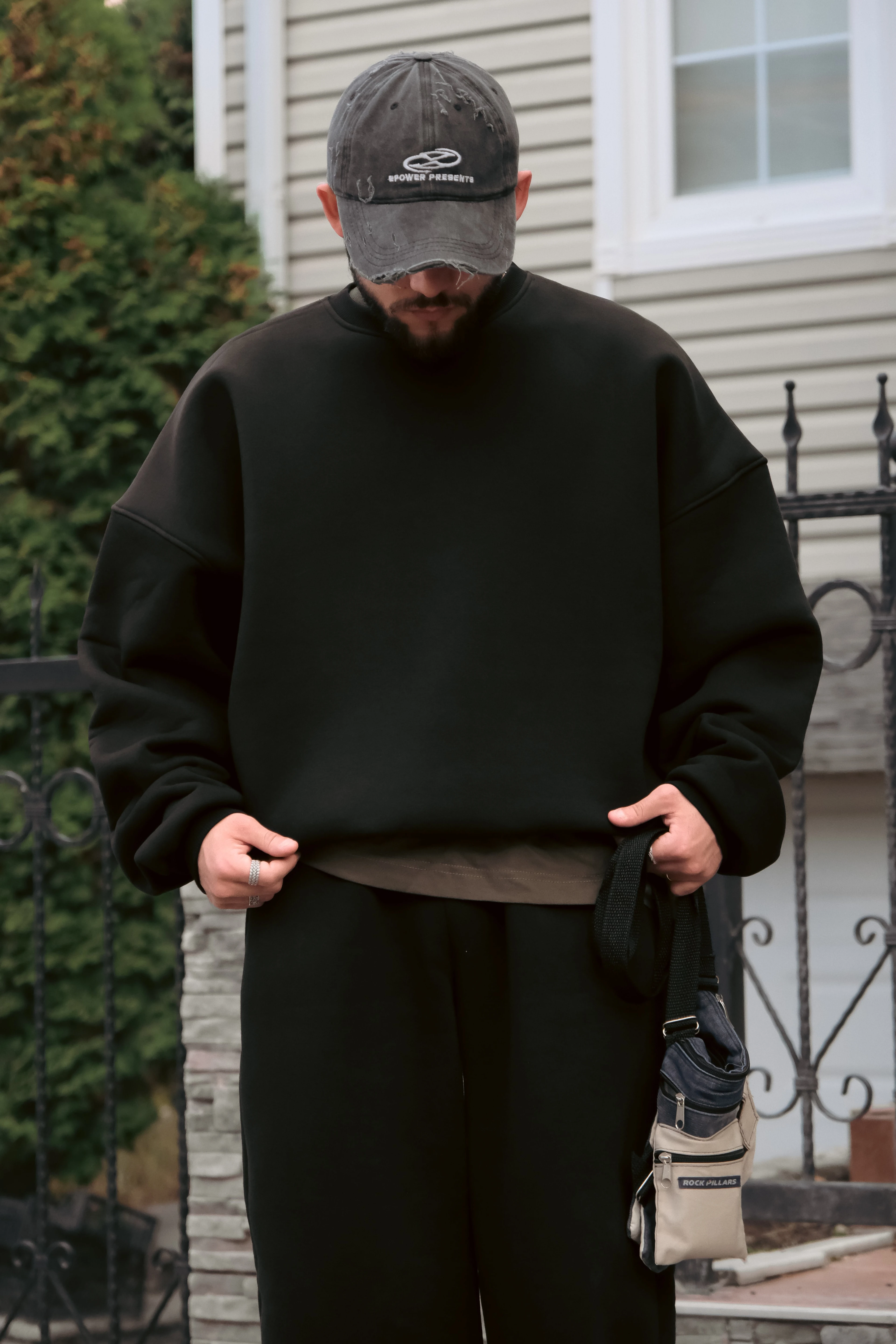 Bomber Extra Oversize Siyah Basic Sweatshirt (Premium Ürün) 