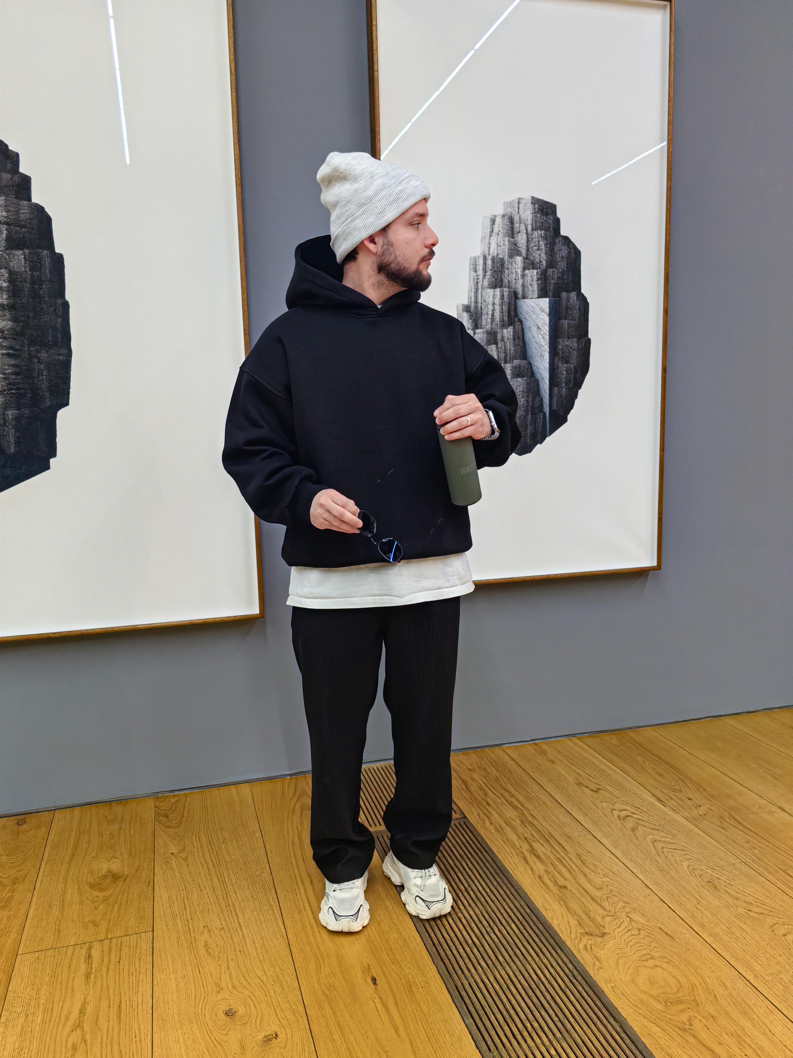 Siyah Basic Oversize Hoodie Premium Kalıp 