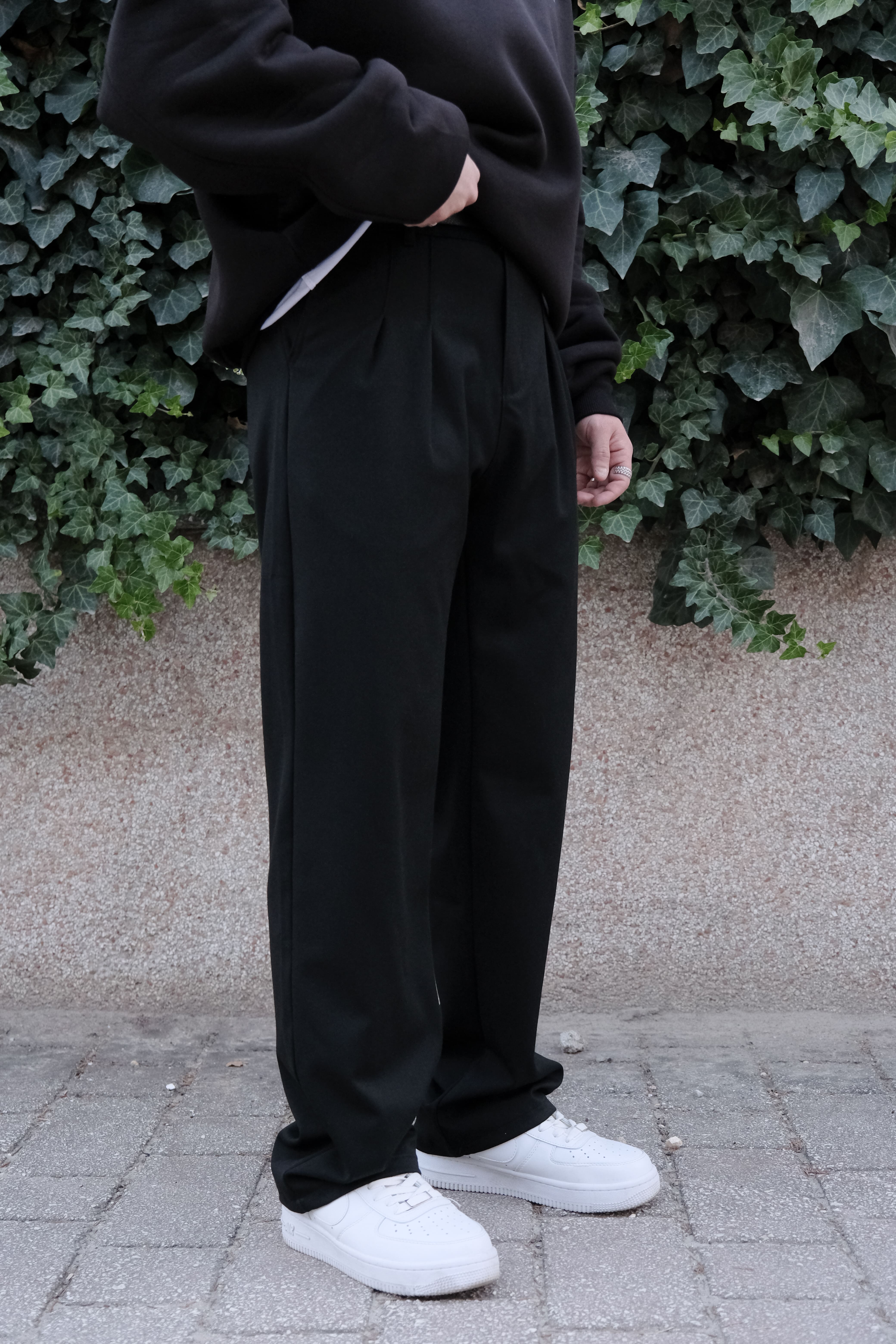 Relax Fit Siyah Baggy Kumaş Pantolon