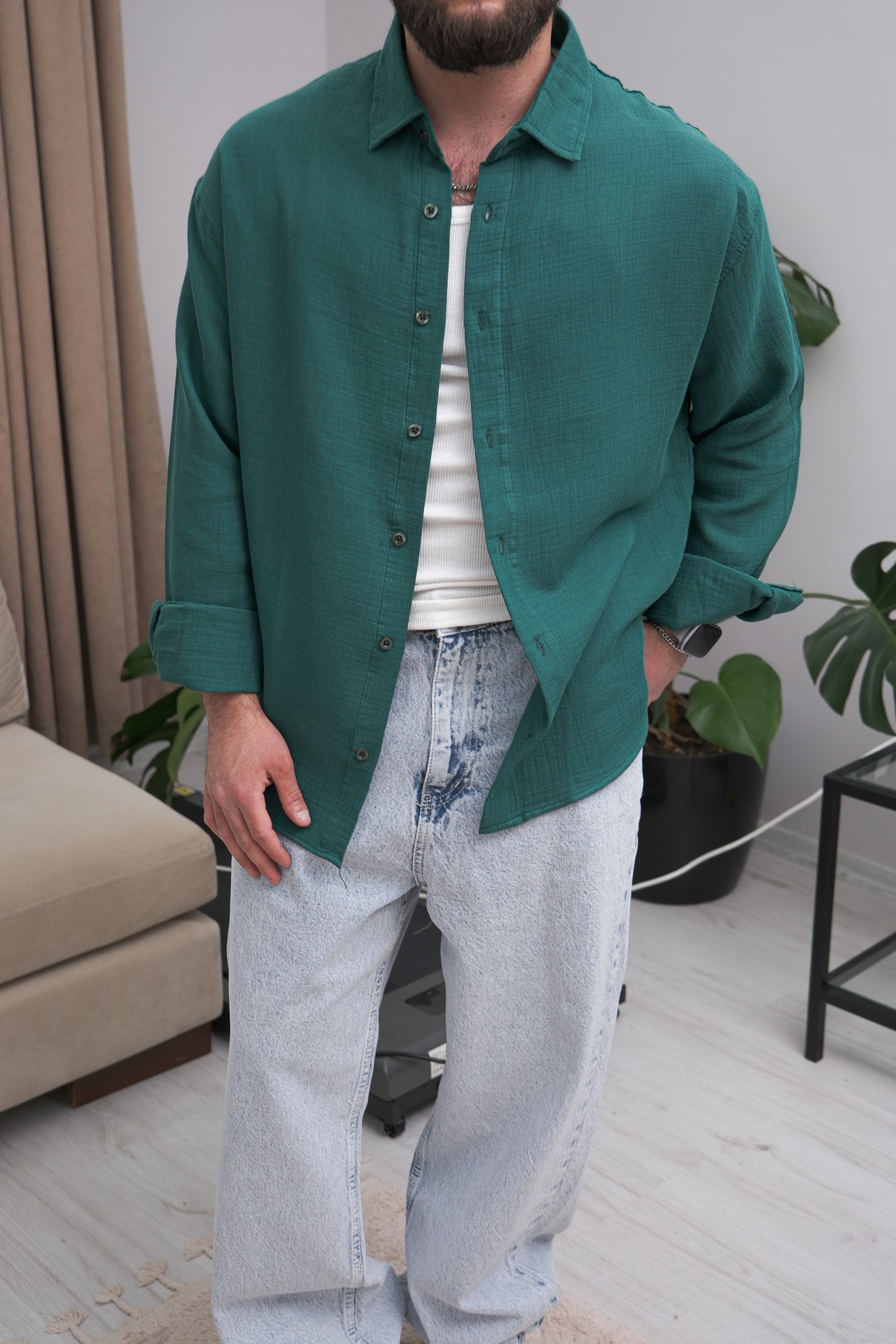 Benetton Yeşili İtalyan Kalıp Gömlek