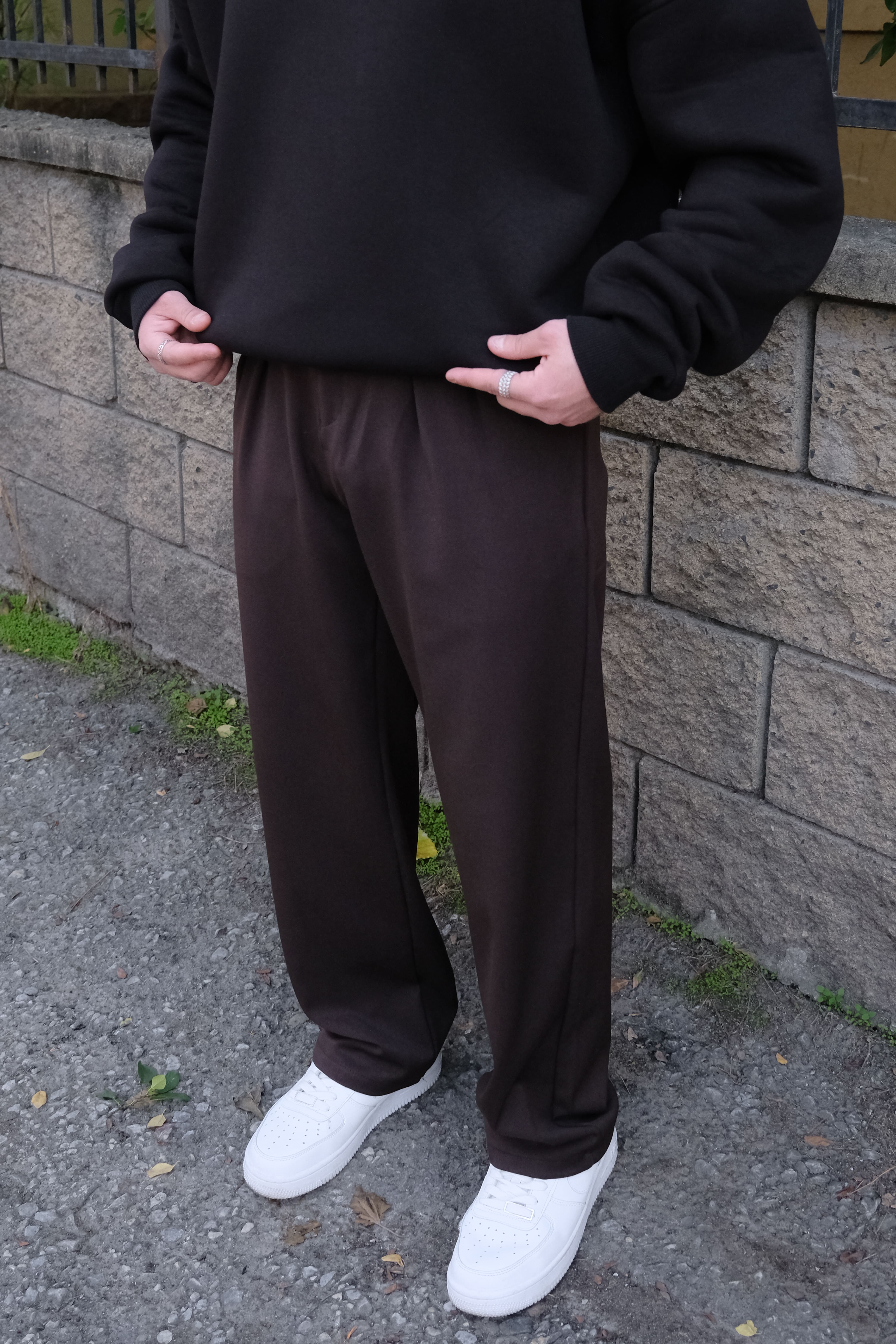 Relax Fit Baggy Kahverengi Kumaş Pantolon 