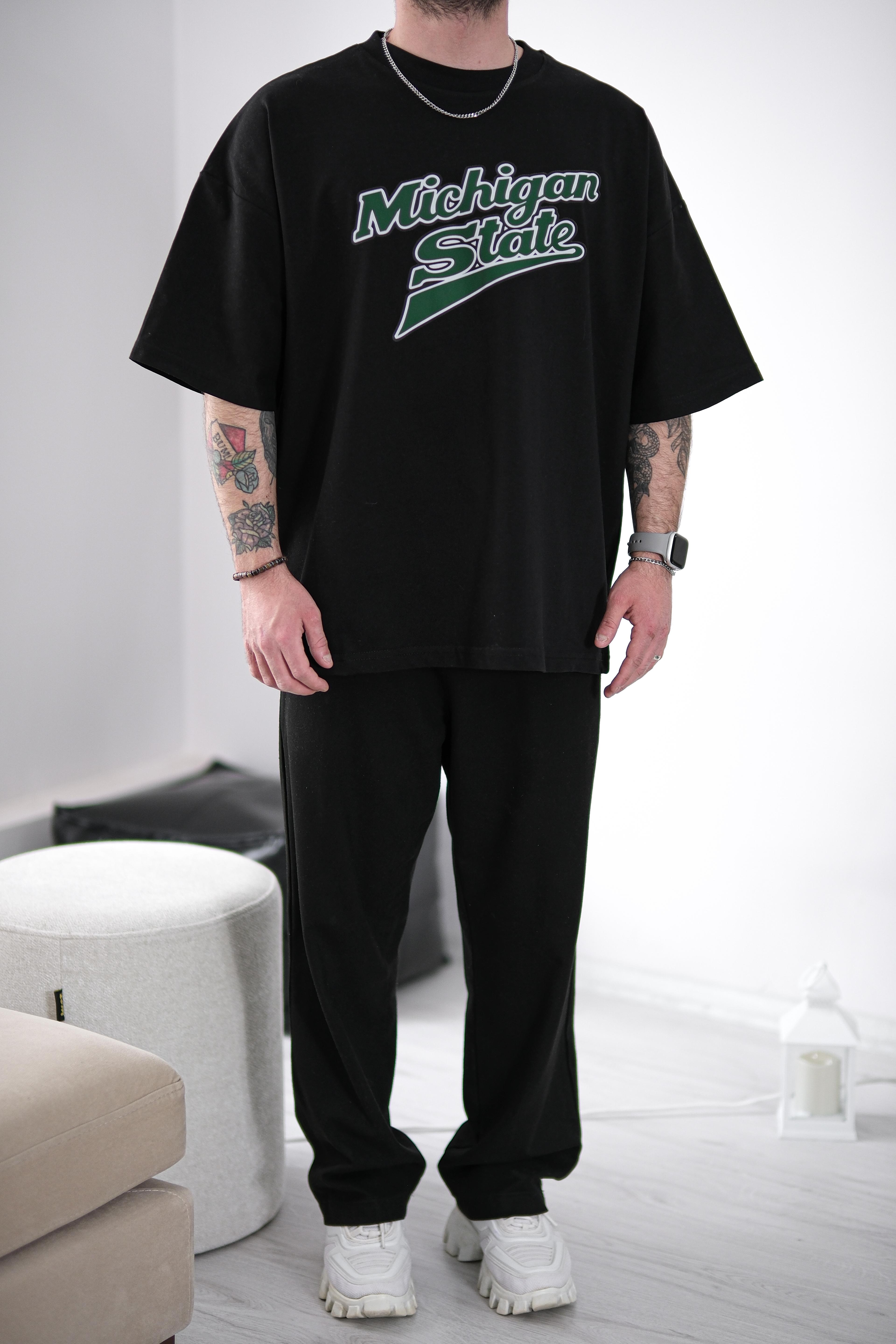 Michigan State Siyah Extra Oversize Tshirt