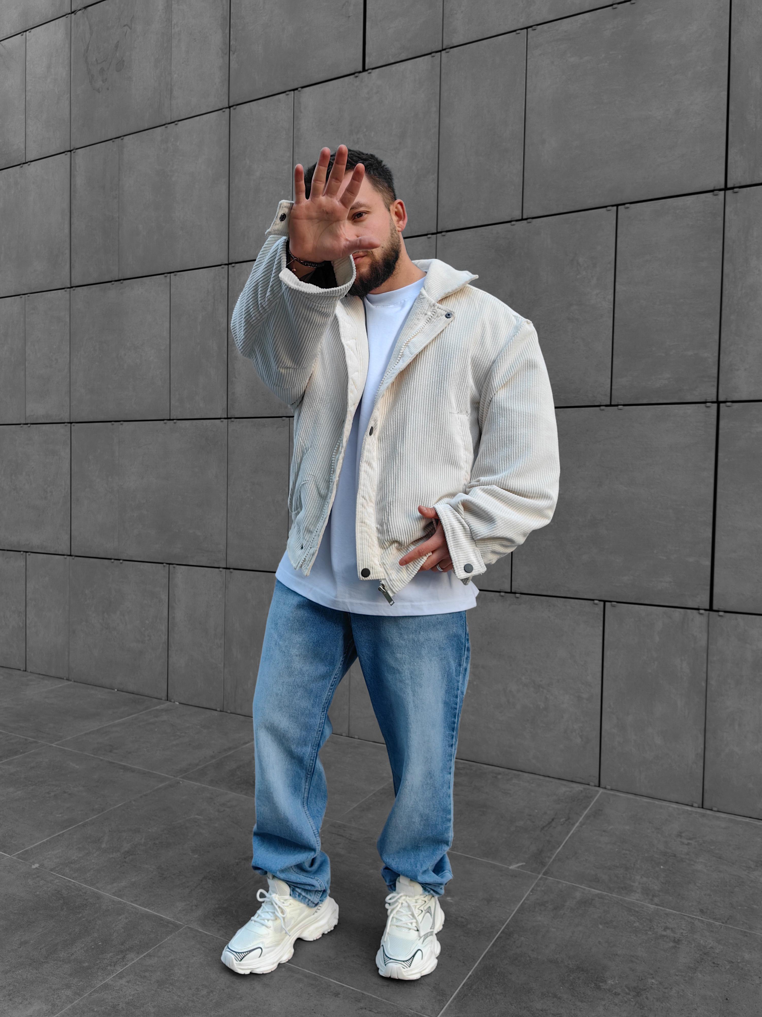 Oversize Beyaz Kadife Mont