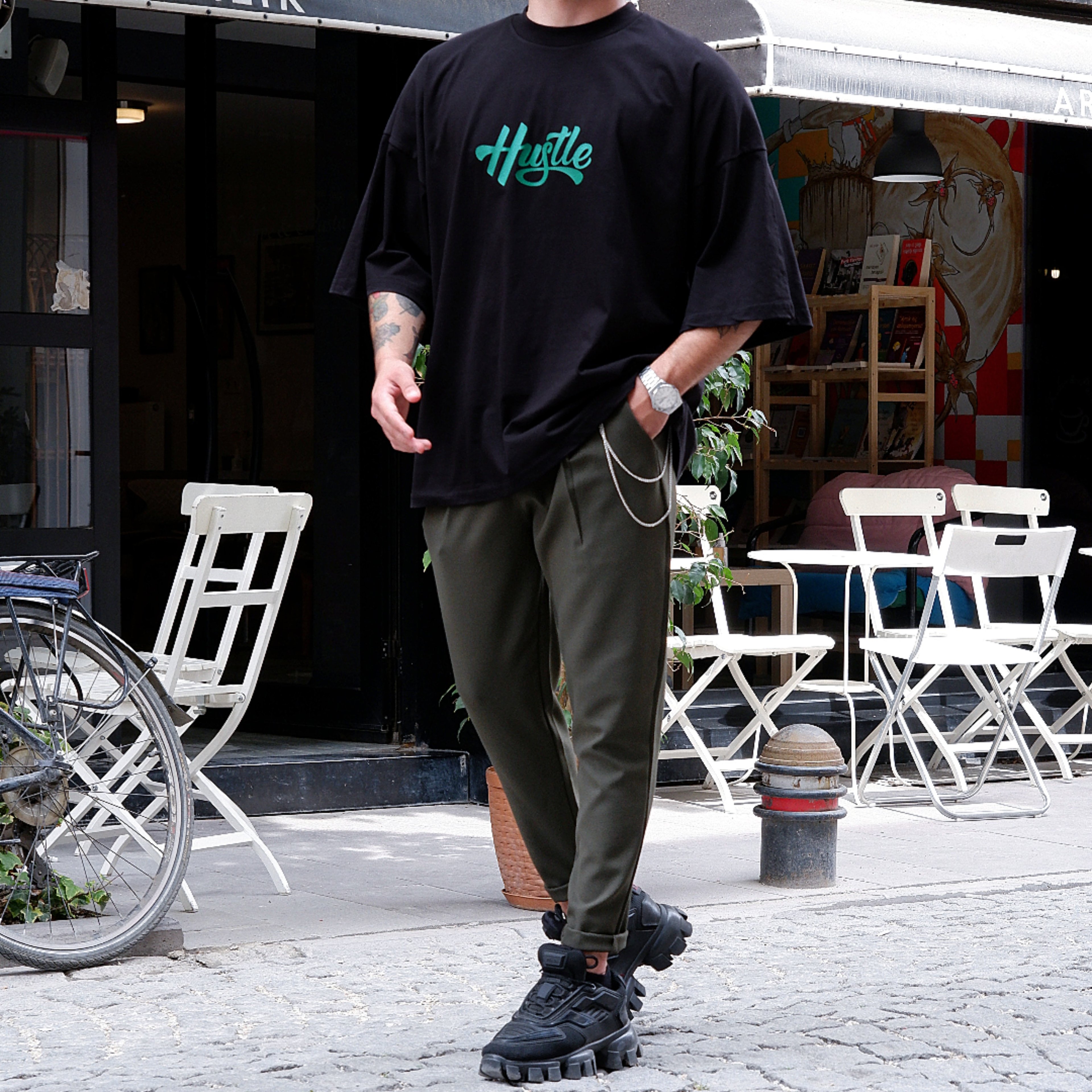 Hustle Extra Oversize Siyah Tshirt