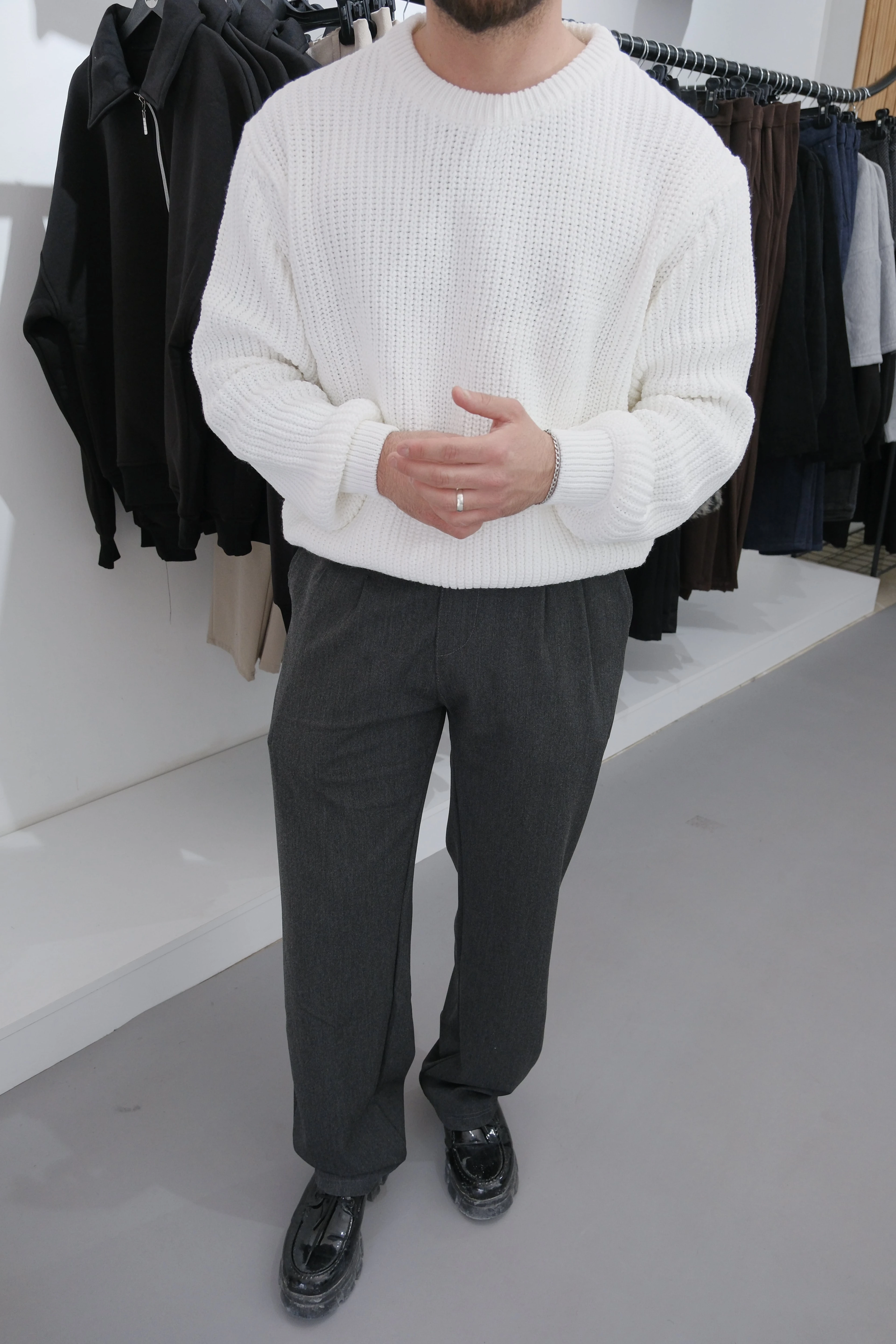 Casual Oversize Beyaz Basic Triko