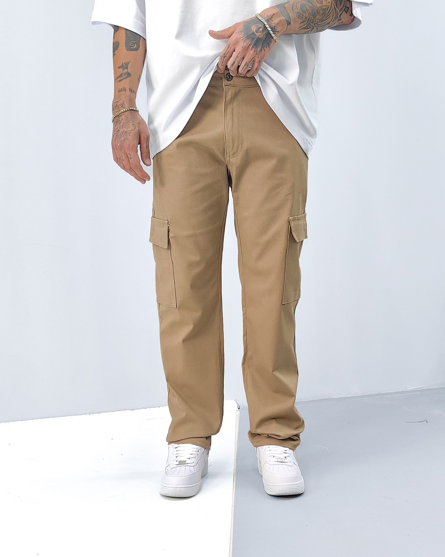Baggy Kargo Kot Pantolon - Koyu Bej