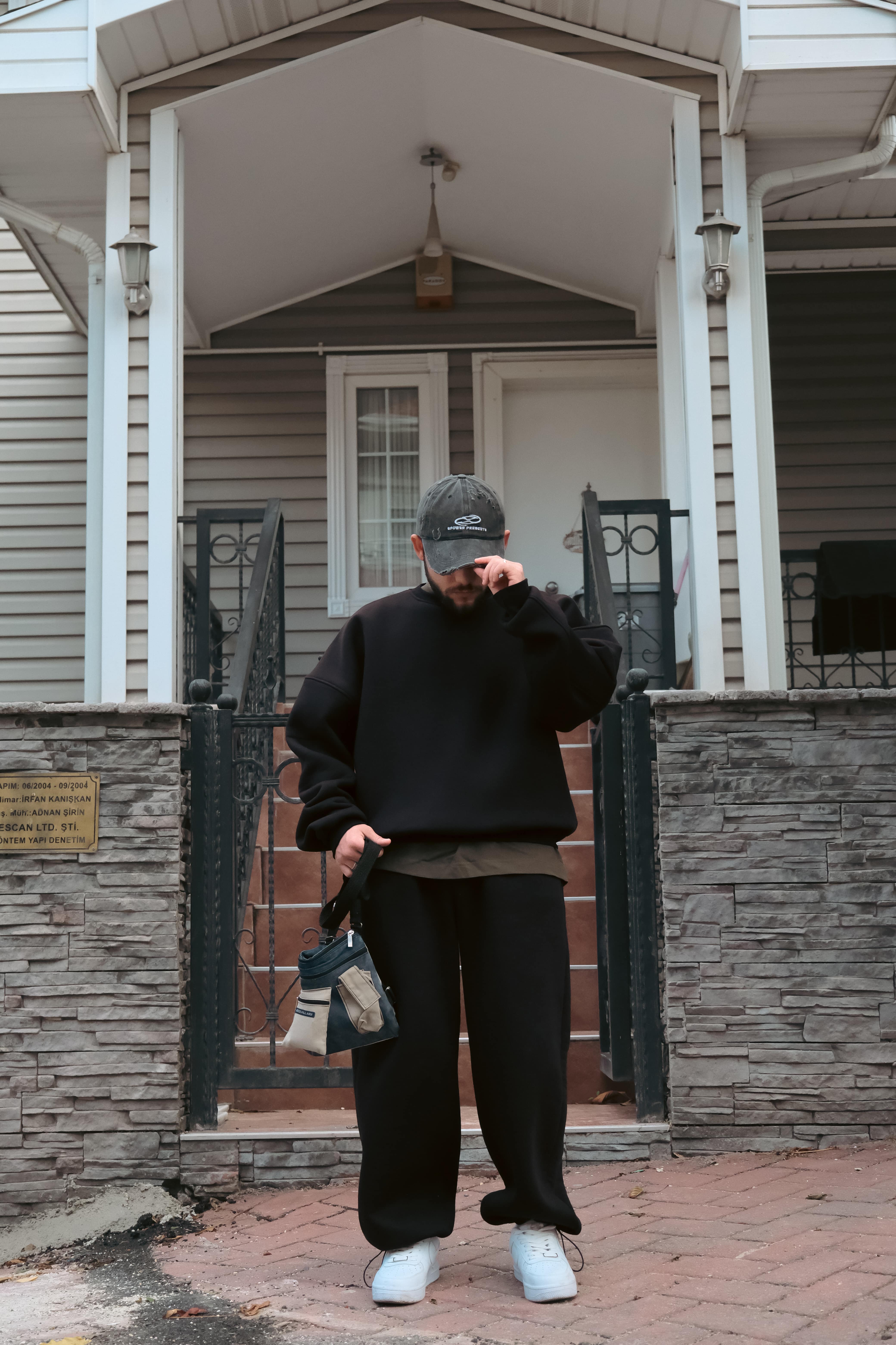 Bomber Extra Oversize Siyah Basic Sweatshirt (Premium Ürün) 