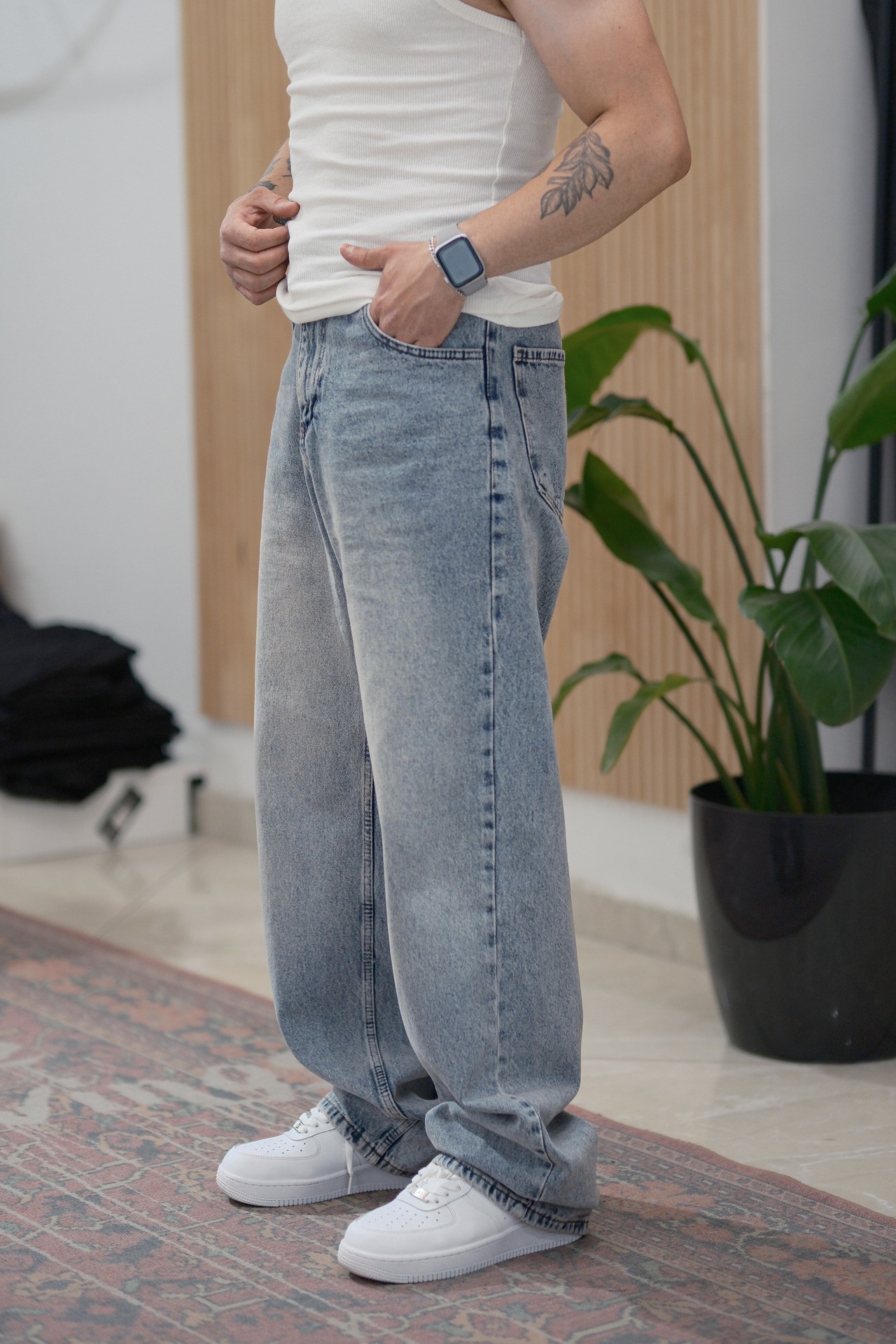 Eskitme Mavi Baggy Jean Premium Kalite 