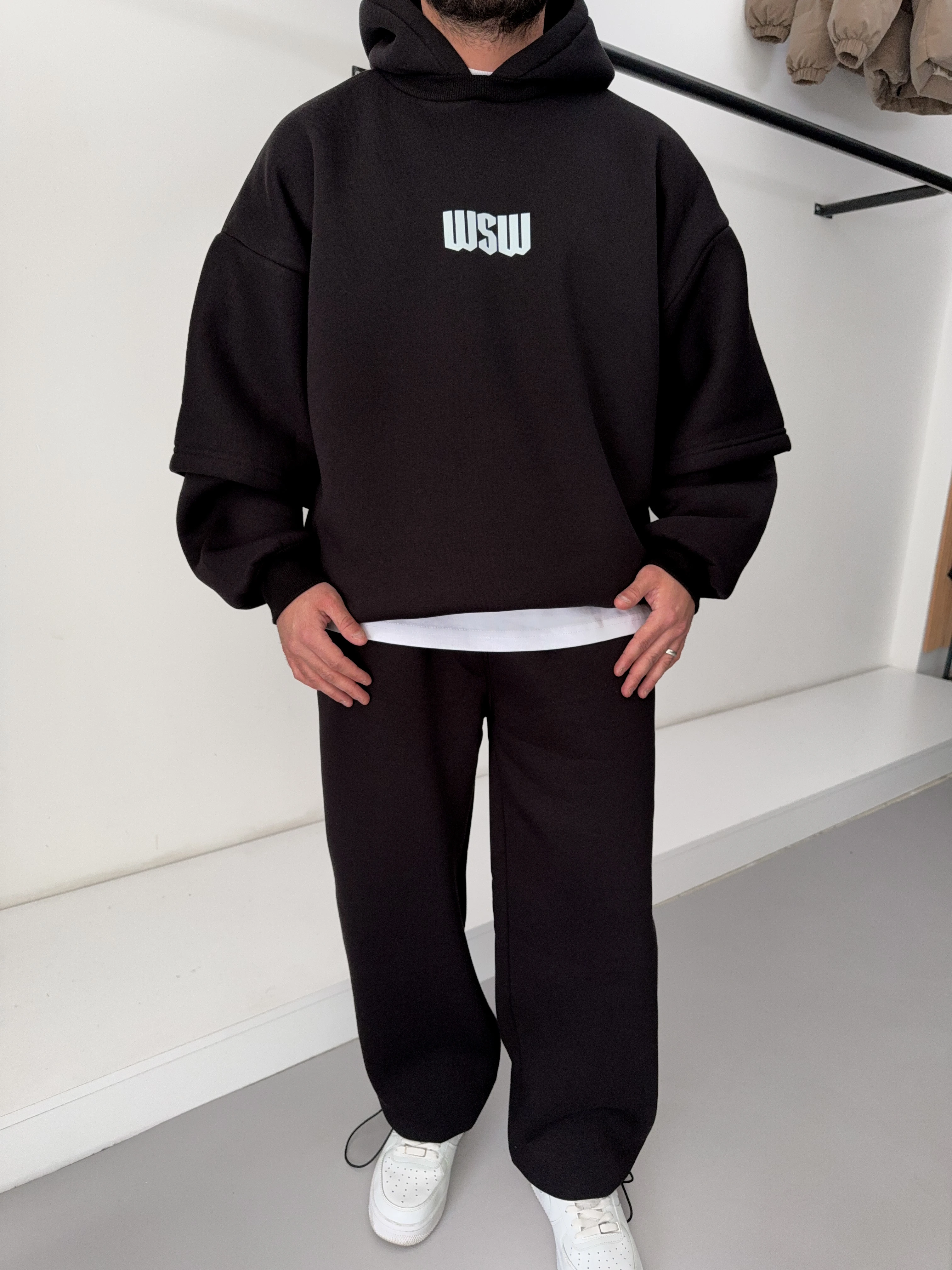 Çift Katlı Siyah Extra Oversize Hoodie (Premium Ürün)