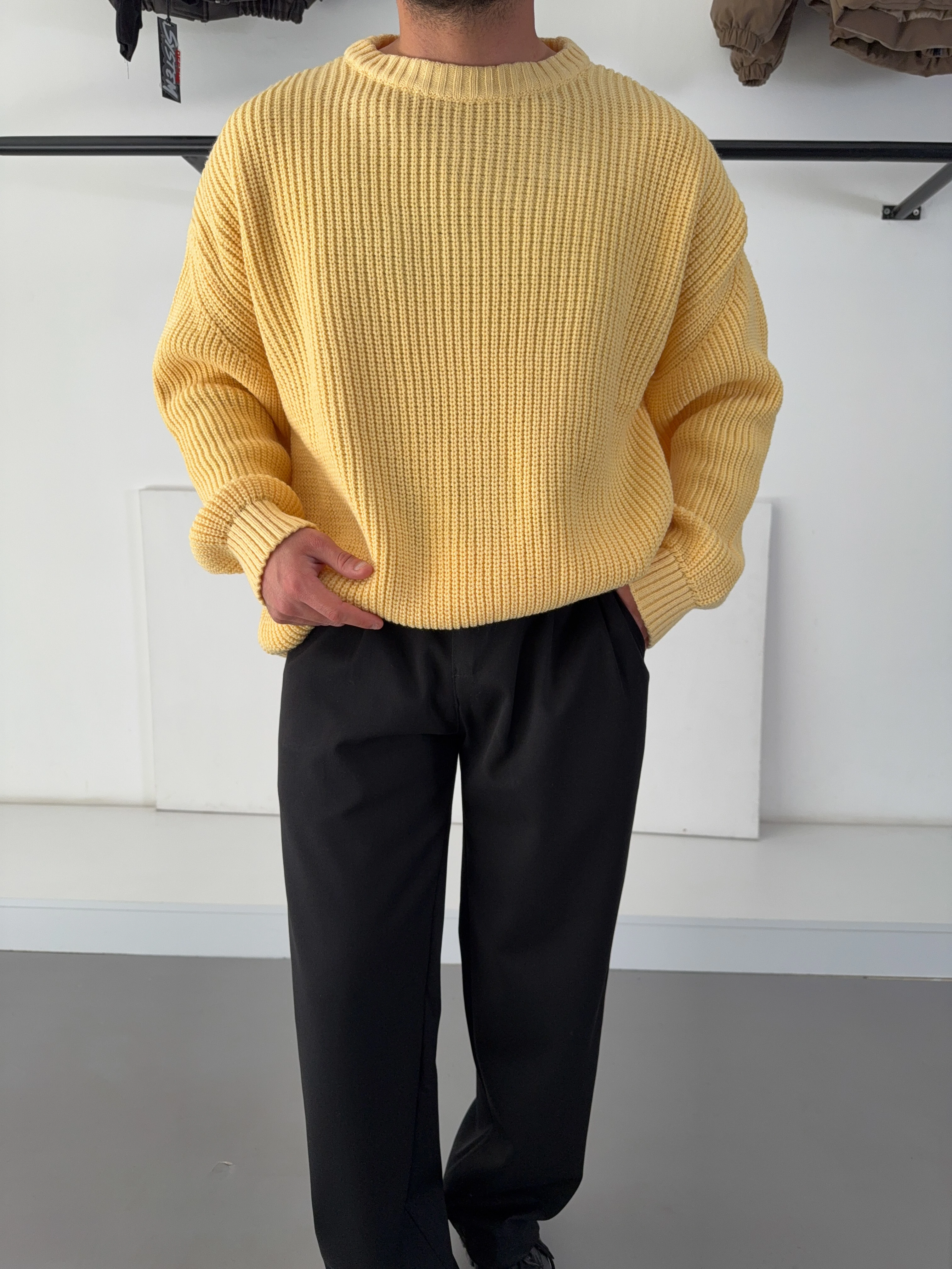 Sarı Basic Oversize Triko (Premium Ürün)