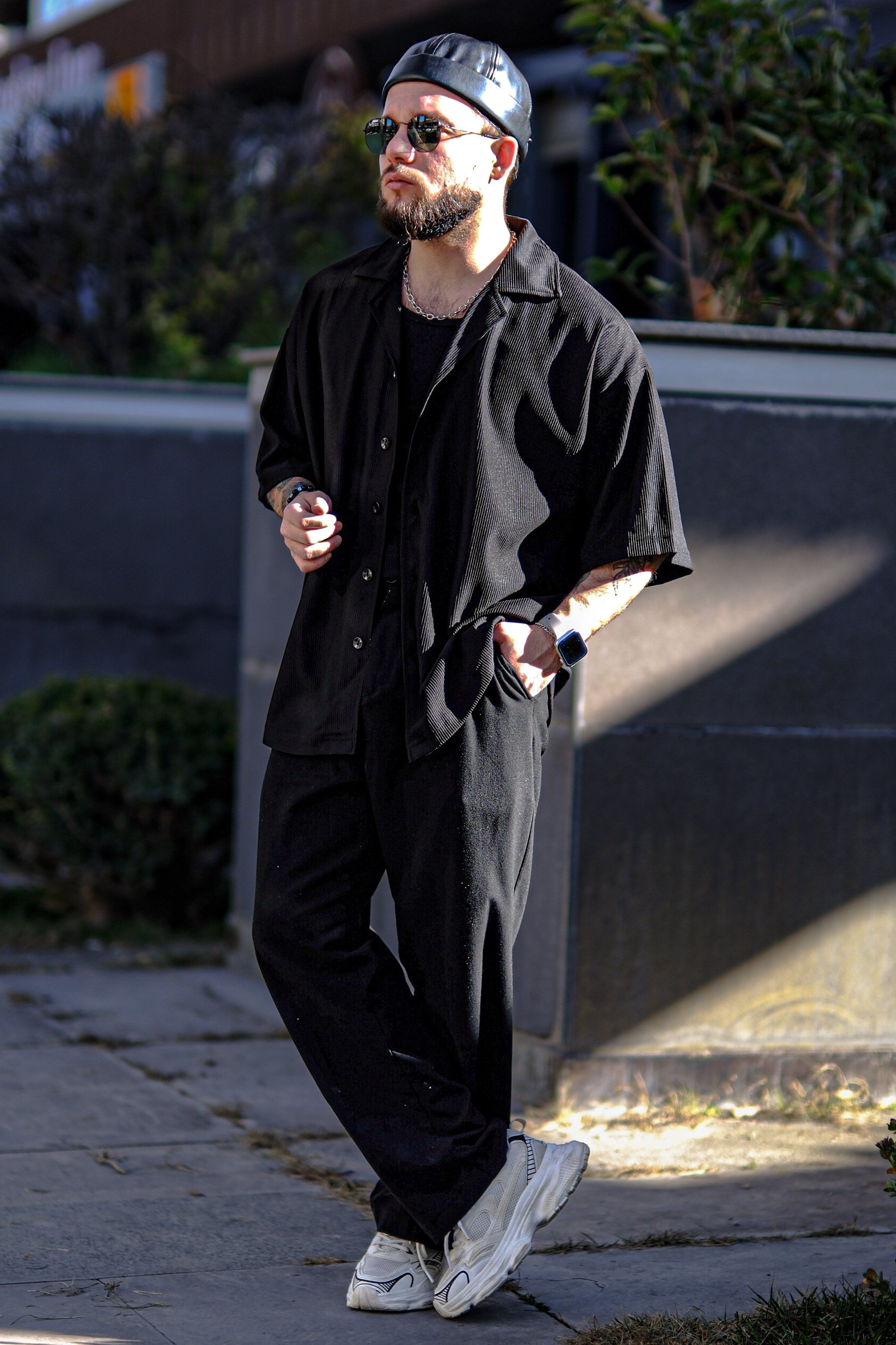 Fitilli Extra Oversize Fitilli Siyah Gömlek