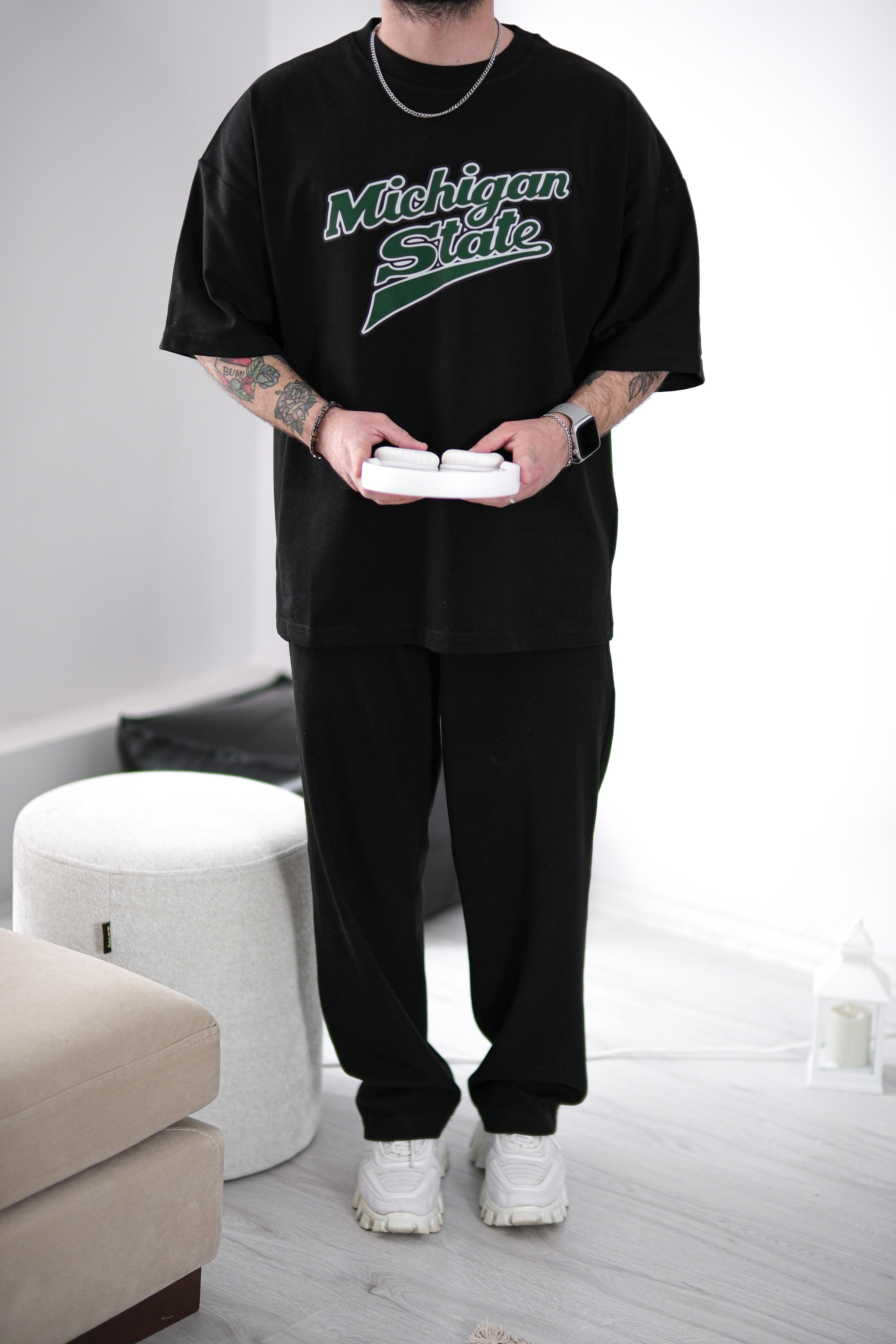 Michigan State Siyah Extra Oversize Tshirt
