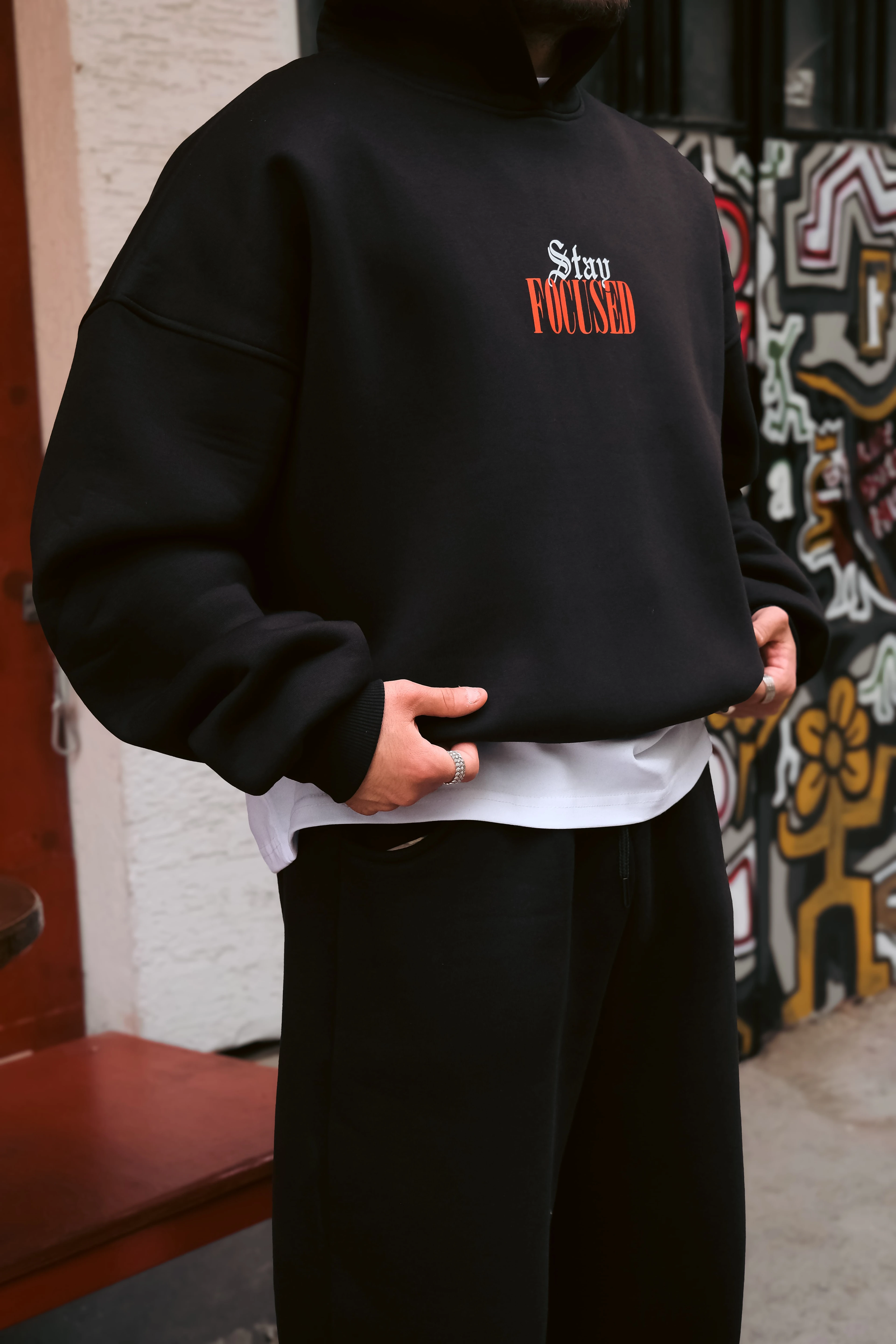 Stay Focused Bomber Extra Oversize Siyah Hoodie
