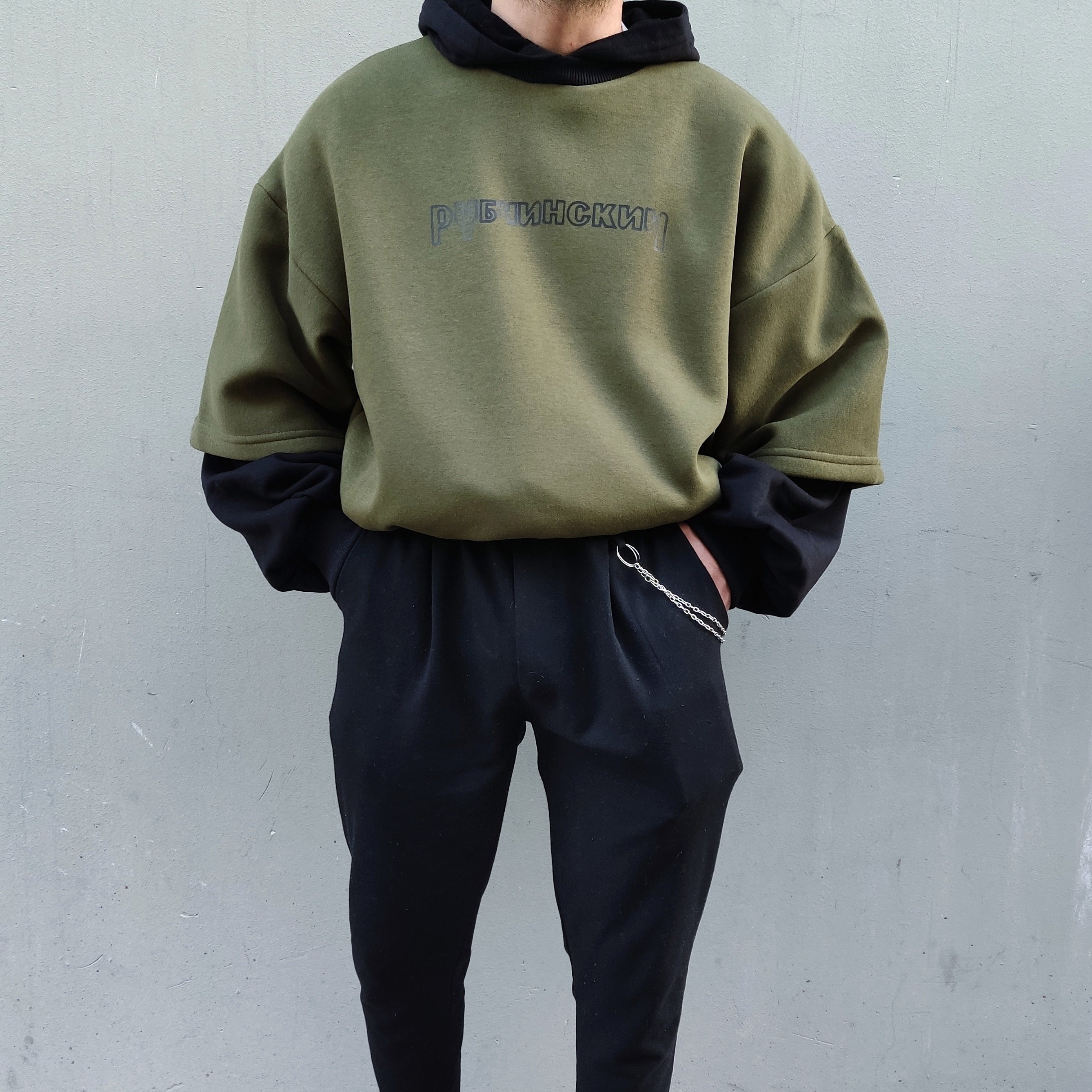Çift Katlı Ekstra Oversize Hoodie Haki