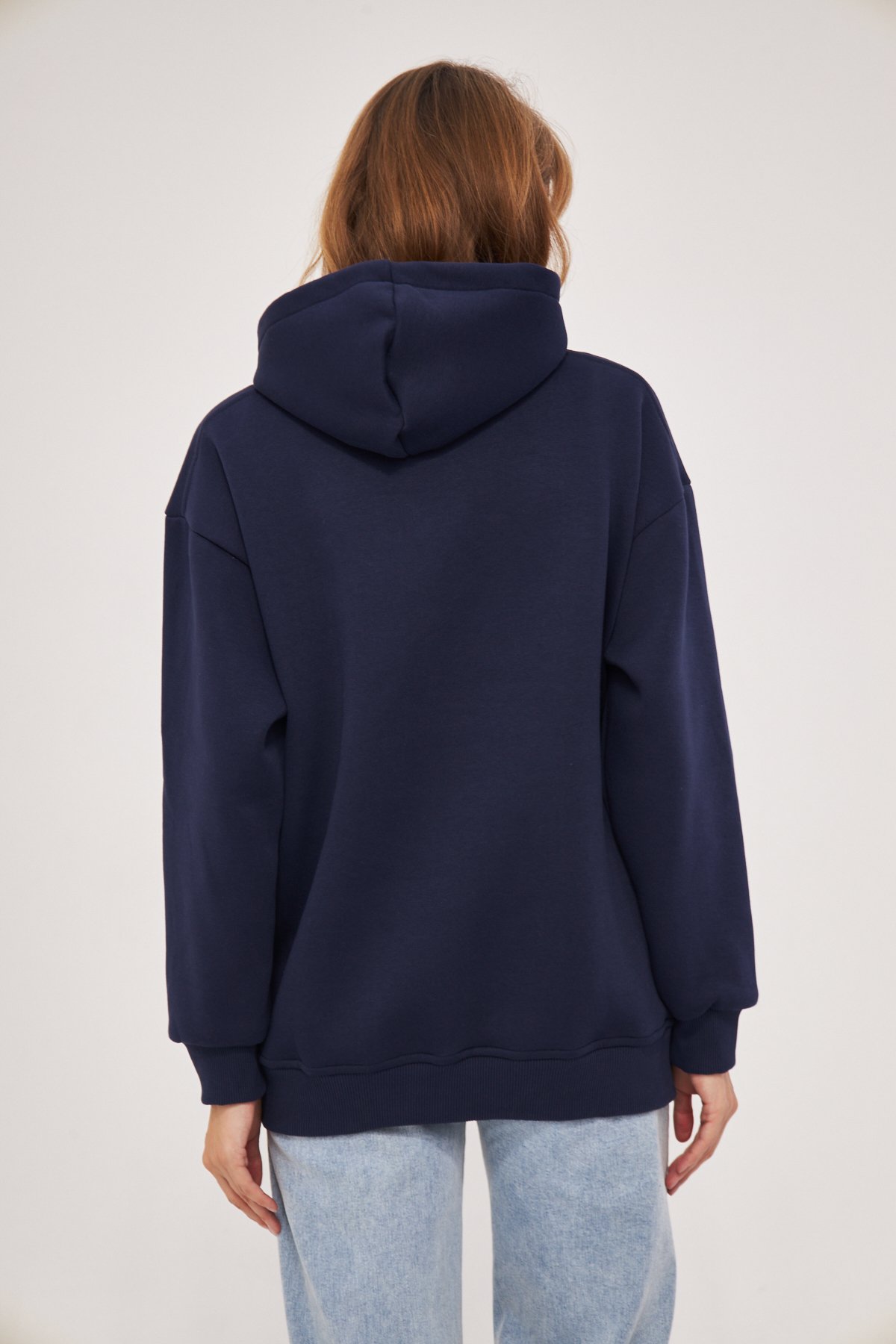 MAK Oversize Unisex Hoodie - Şardonlu - Lacivert