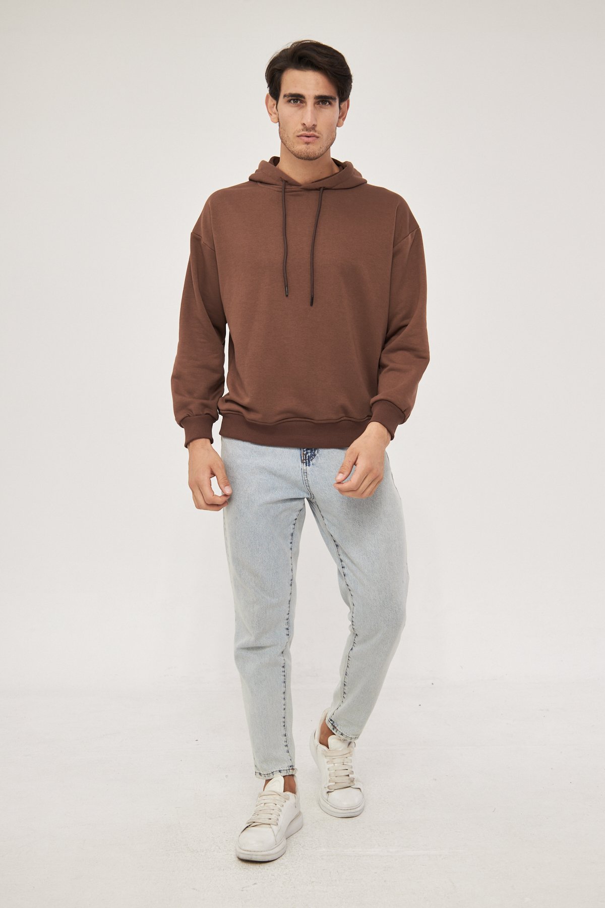 MAK Oversize Unisex Hoodie - Şardonsuz - Kahve Rengi