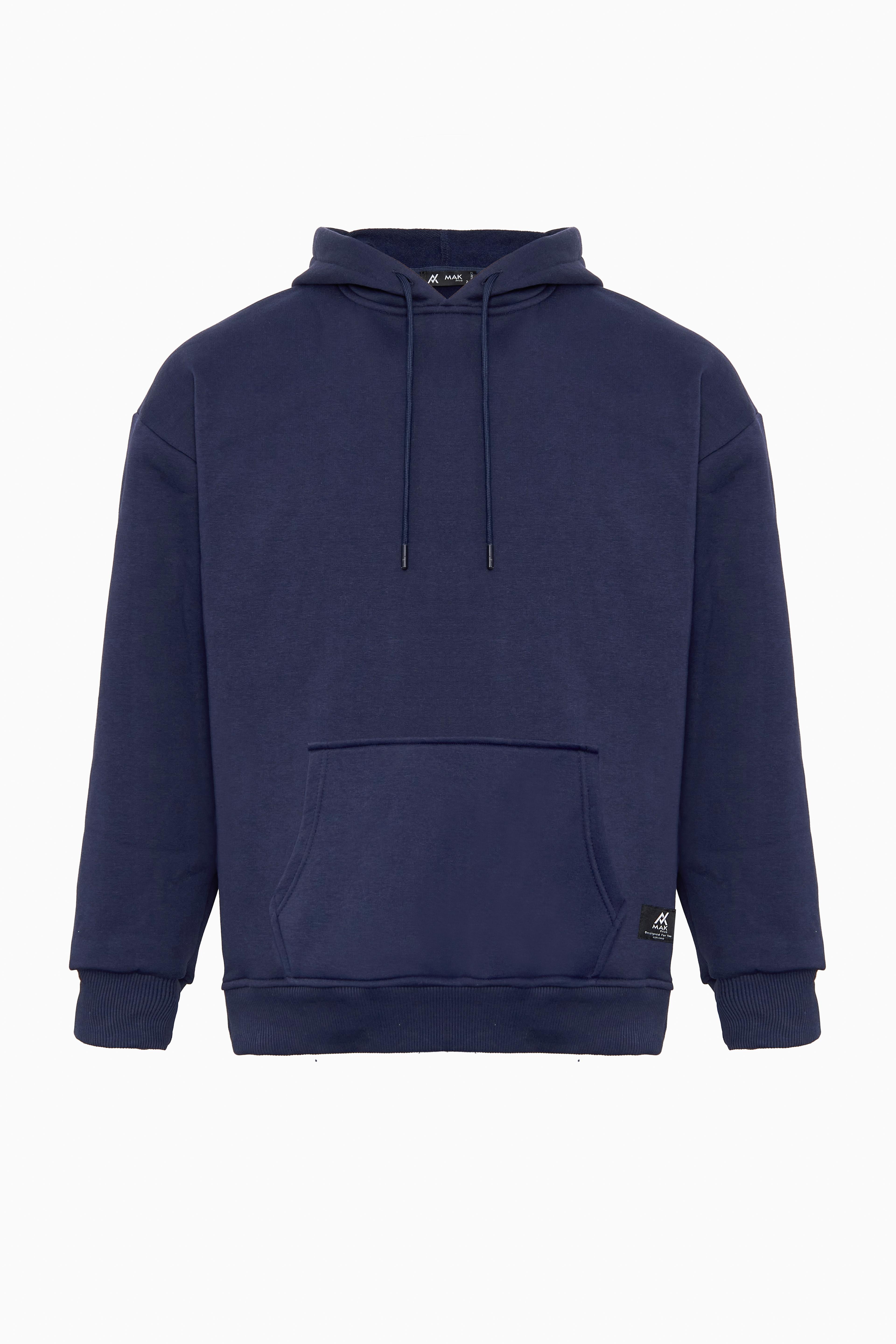 MAK Oversize Unisex Hoodie - Şardonsuz - Lacivert