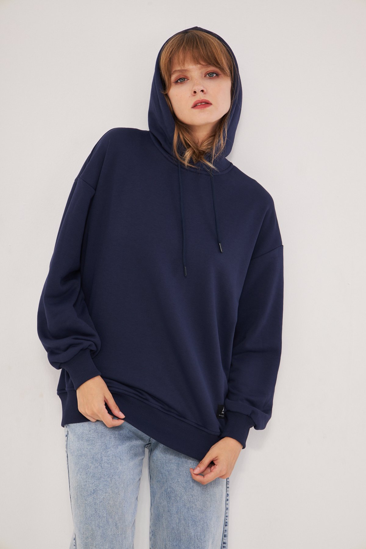 MAK Oversize Unisex Hoodie - Şardonsuz - Lacivert