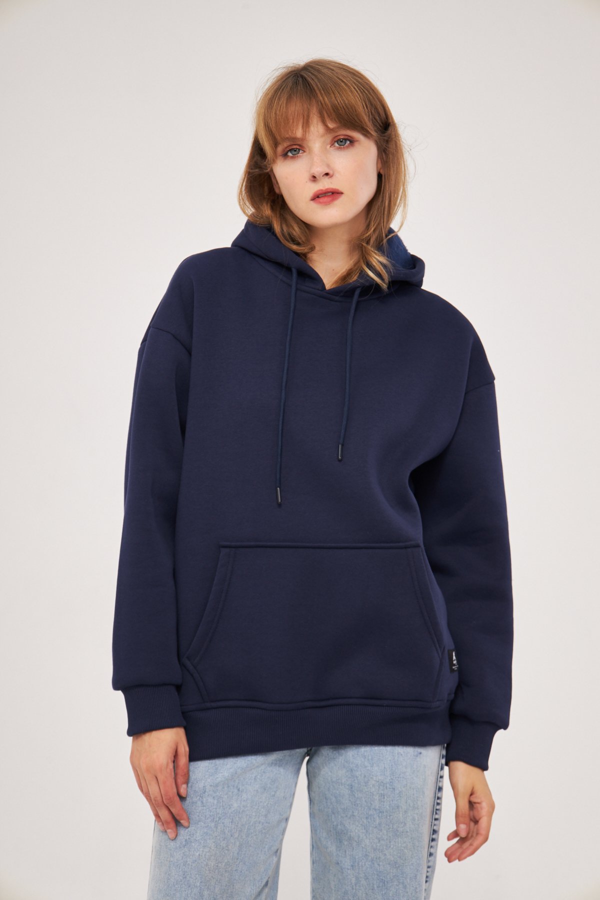 MAK Oversize Unisex Hoodie - Şardonlu - Lacivert