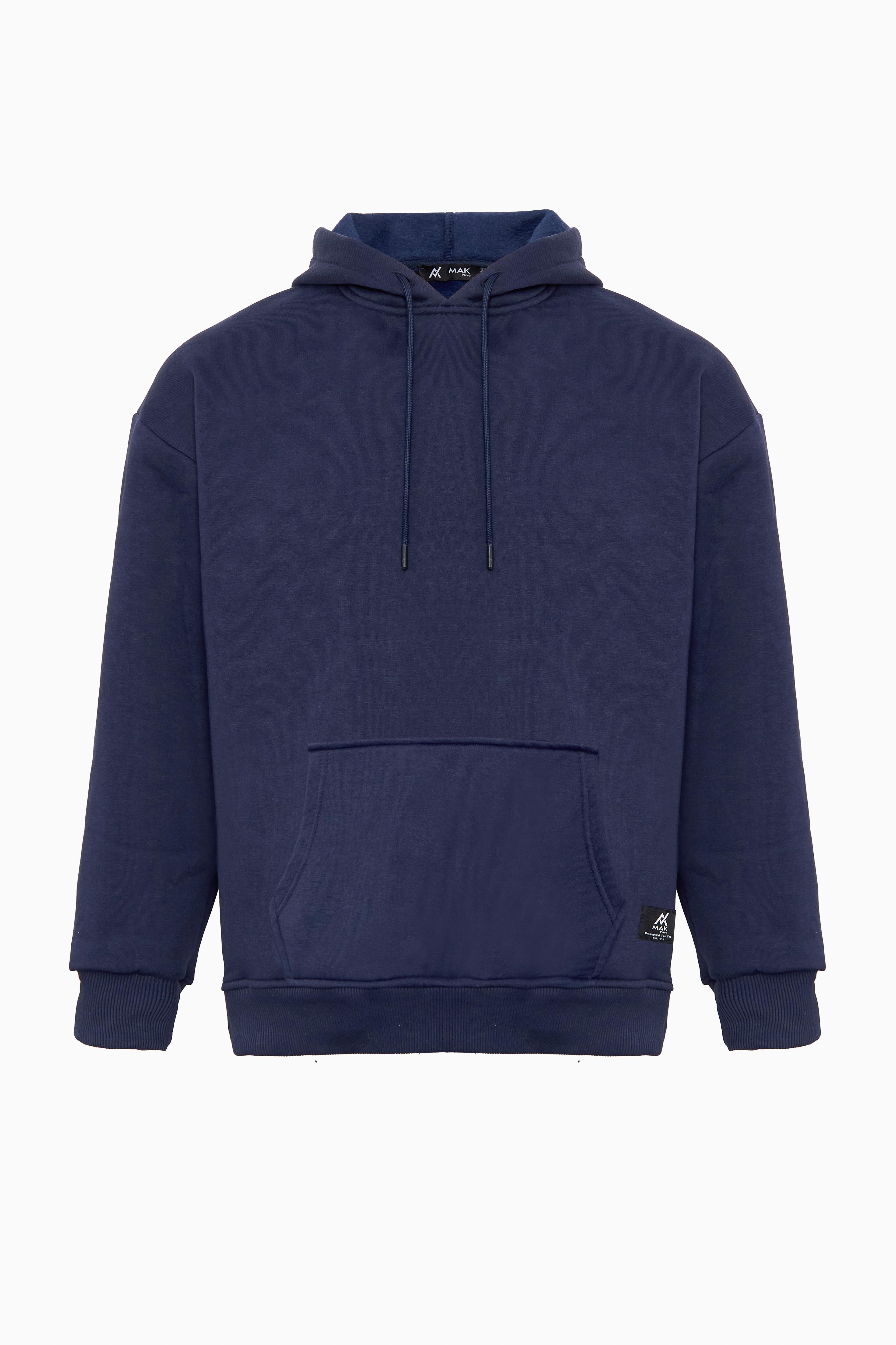 MAK Oversize Unisex Hoodie - Şardonlu - Lacivert