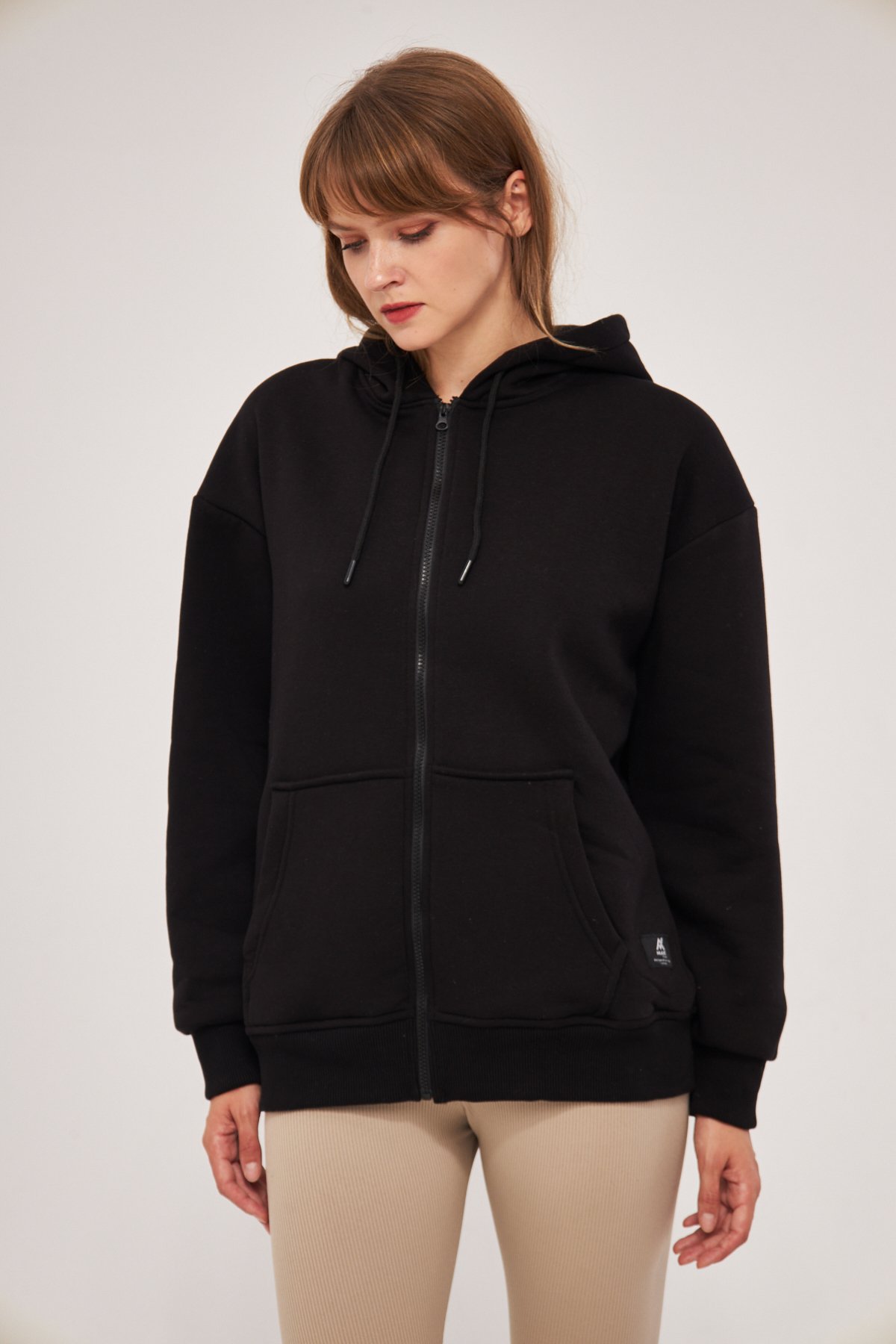 MAK Oversize Unisex Fermuarlı Hoodie - Şardonlu