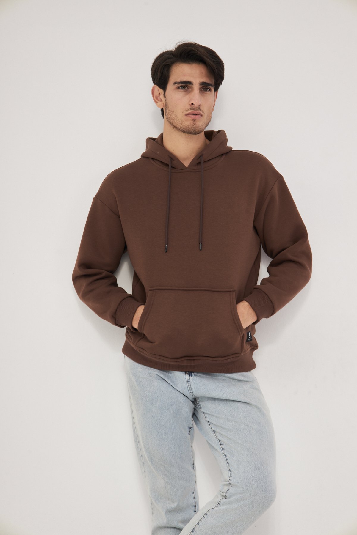 MAK Oversize Unisex Hoodie - Şardonlu - Kahve Rengi