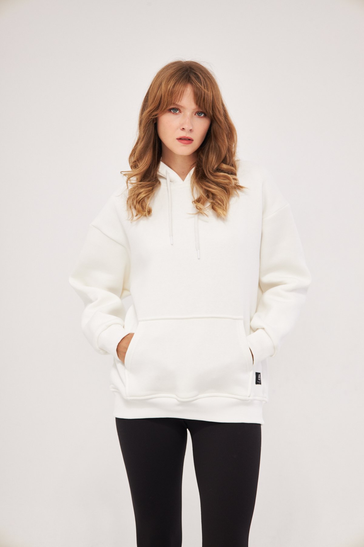 MAK Oversize Unisex Hoodie - Şardonlu - Beyaz