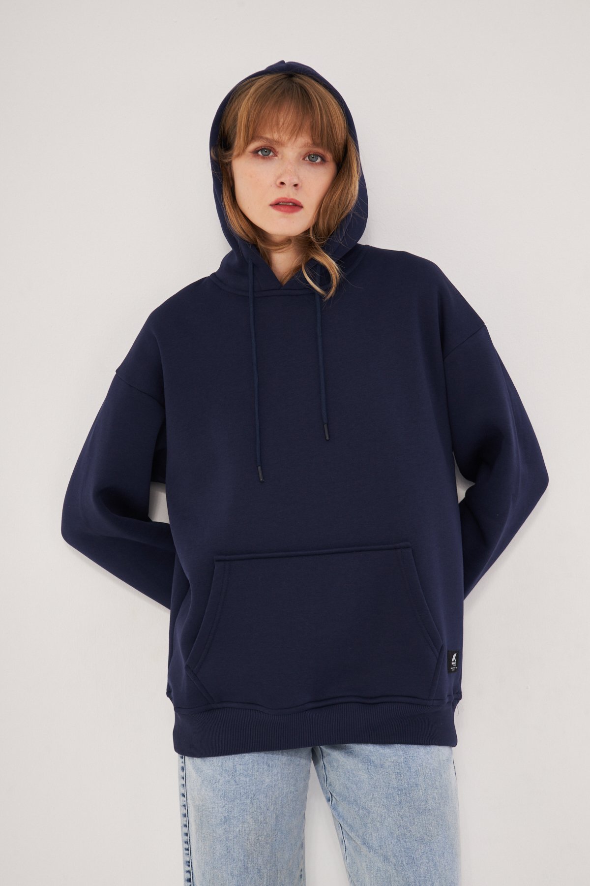 MAK Oversize Unisex Hoodie - Şardonlu - Lacivert