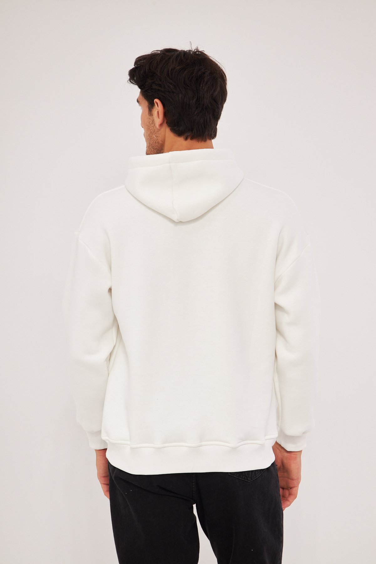 MAK Oversize Unisex Hoodie - Şardonlu - Beyaz