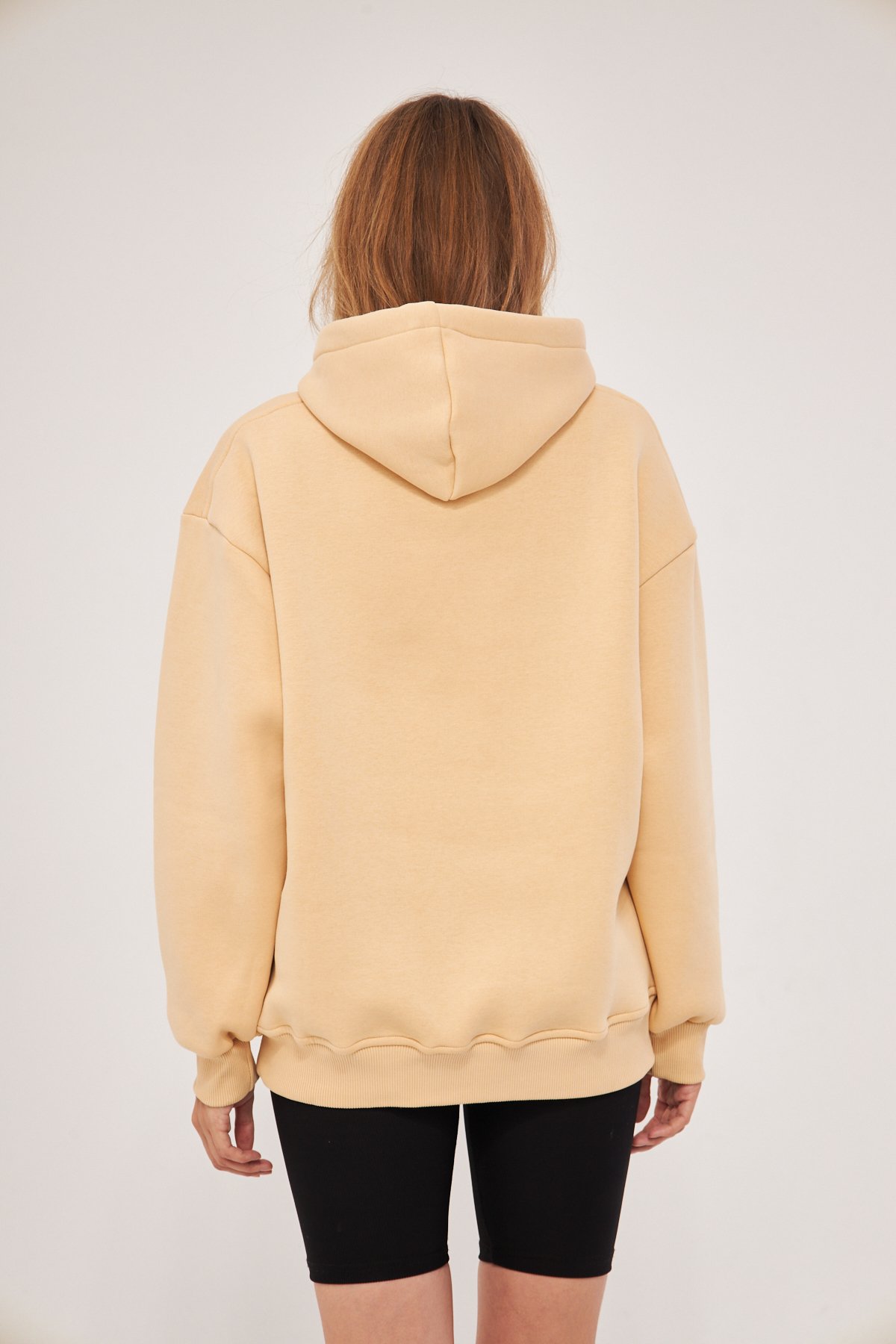 MAK Oversize Unisex Hoodie - Şardonlu - Krem (Bej Rengi)