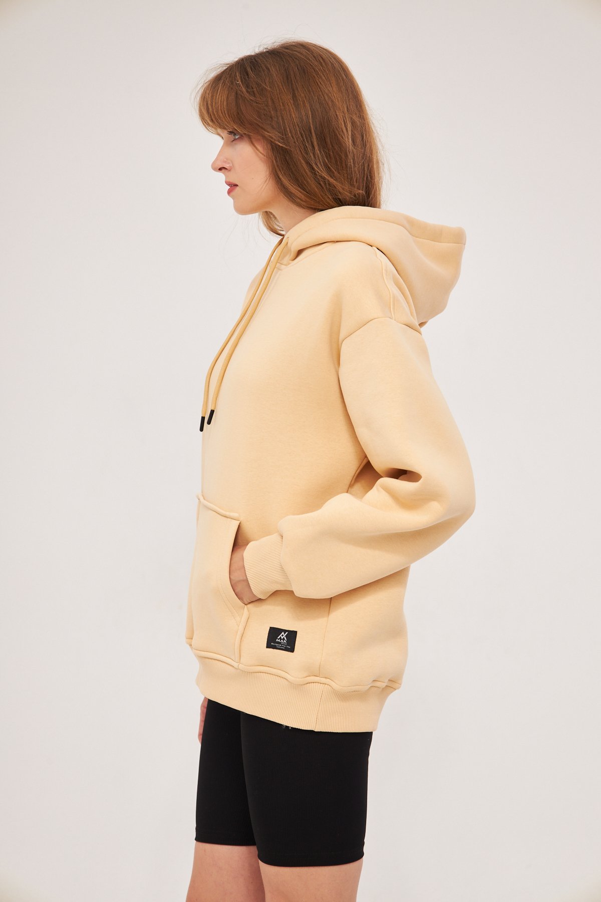 MAK Oversize Unisex Hoodie - Şardonlu - Krem (Bej Rengi)