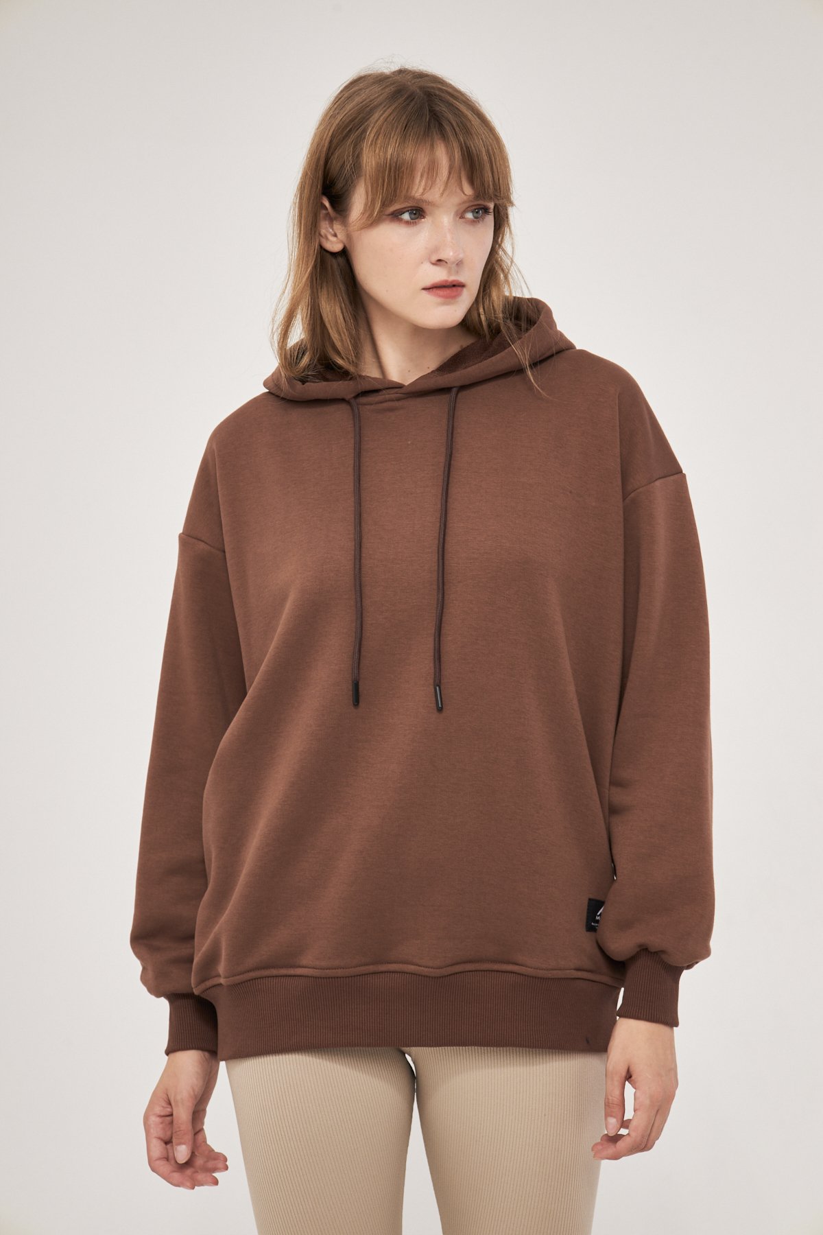 MAK Oversize Unisex Hoodie - Şardonsuz - Kahve Rengi