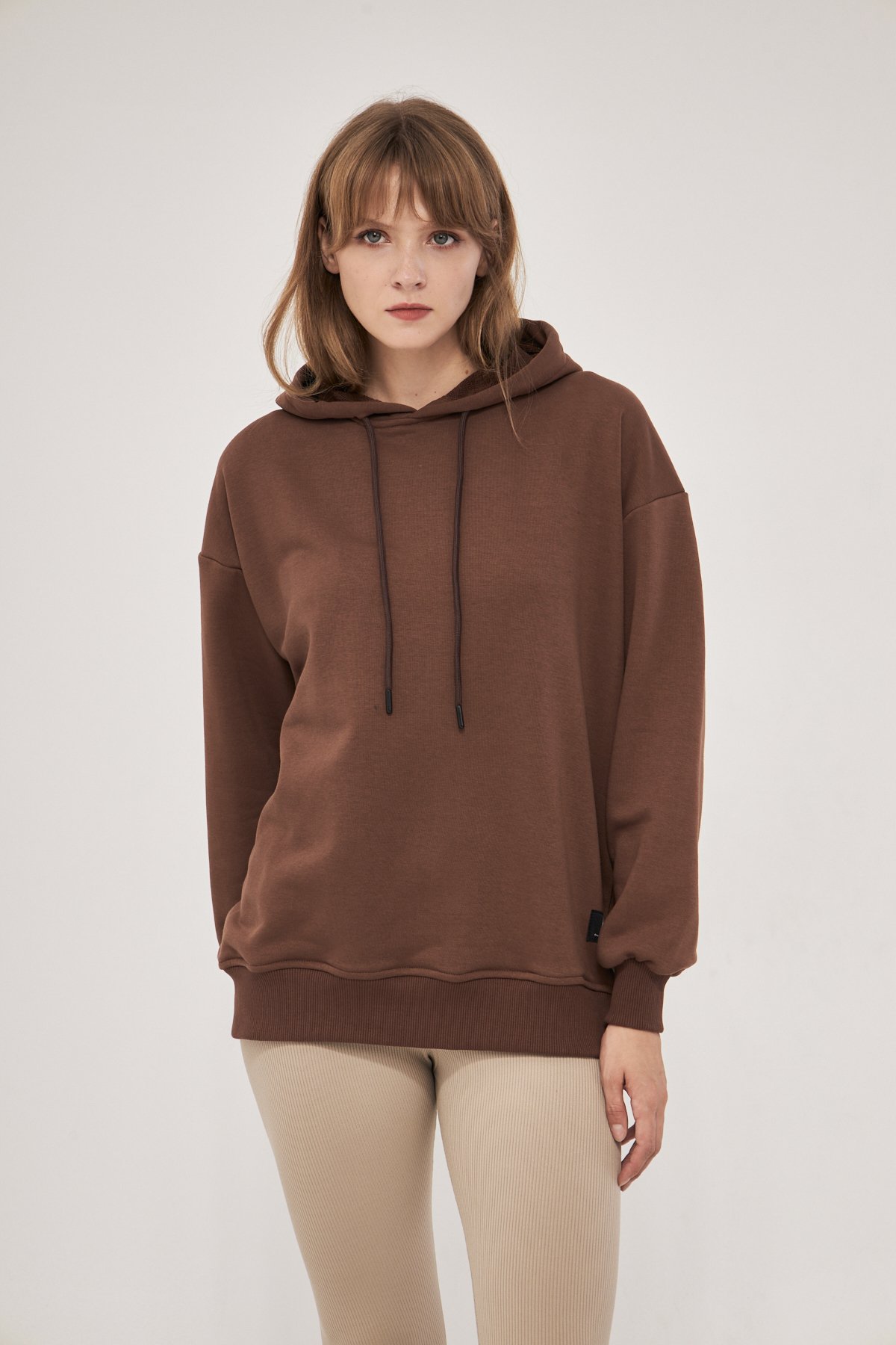 MAK Oversize Unisex Hoodie - Şardonsuz - Kahve Rengi