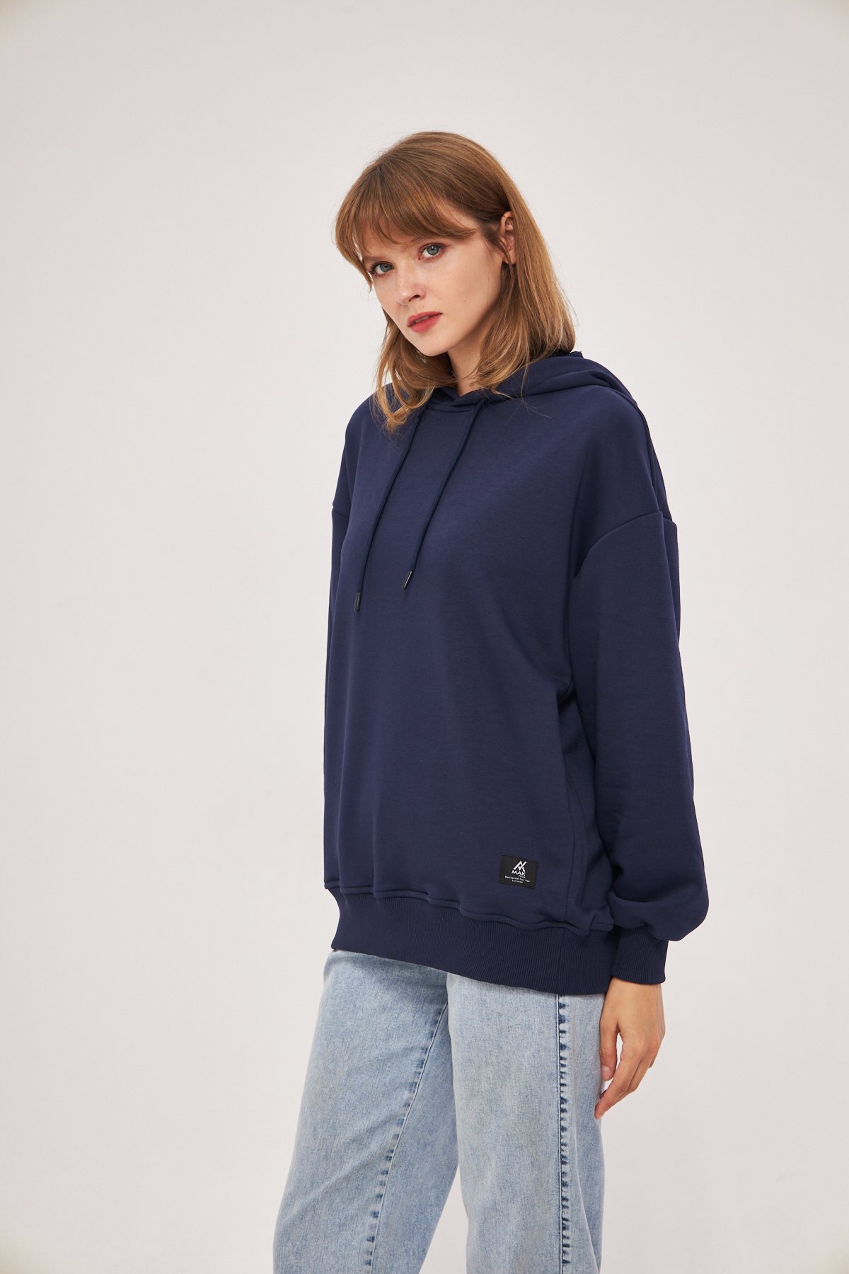 MAK Oversize Unisex Hoodie - Şardonsuz - Lacivert