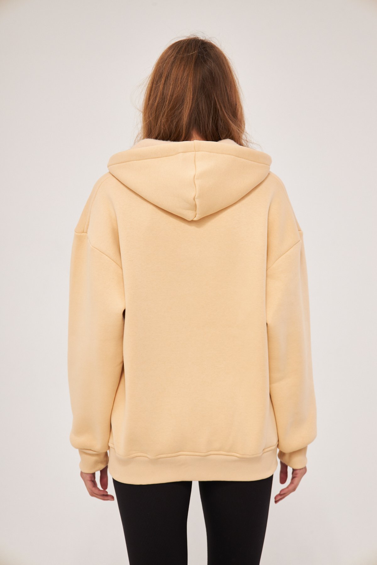 MAK Oversize Unisex Fermuarlı Hoodie - Şardonlu - Krem (Bej Rengi)