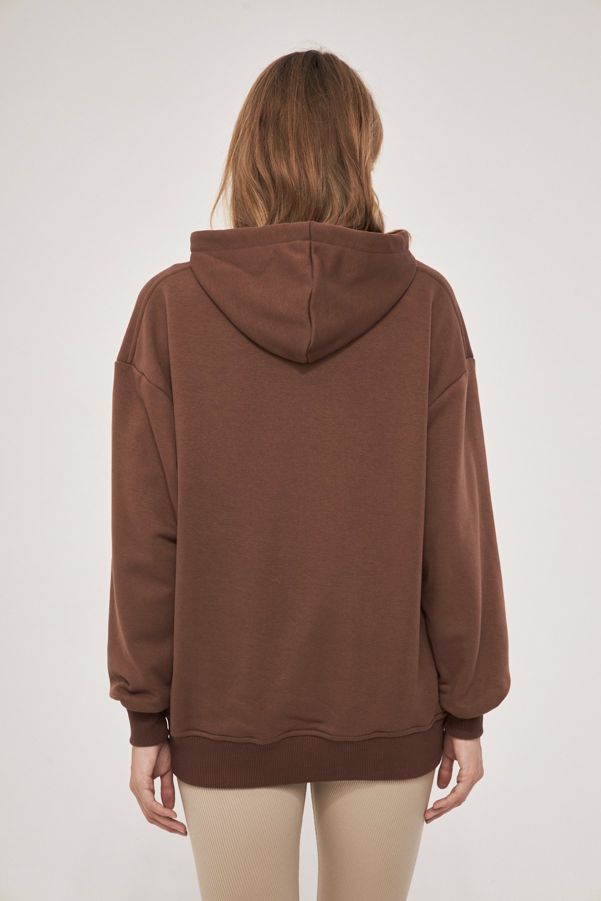 MAK Oversize Unisex Hoodie - Şardonsuz - Kahve Rengi