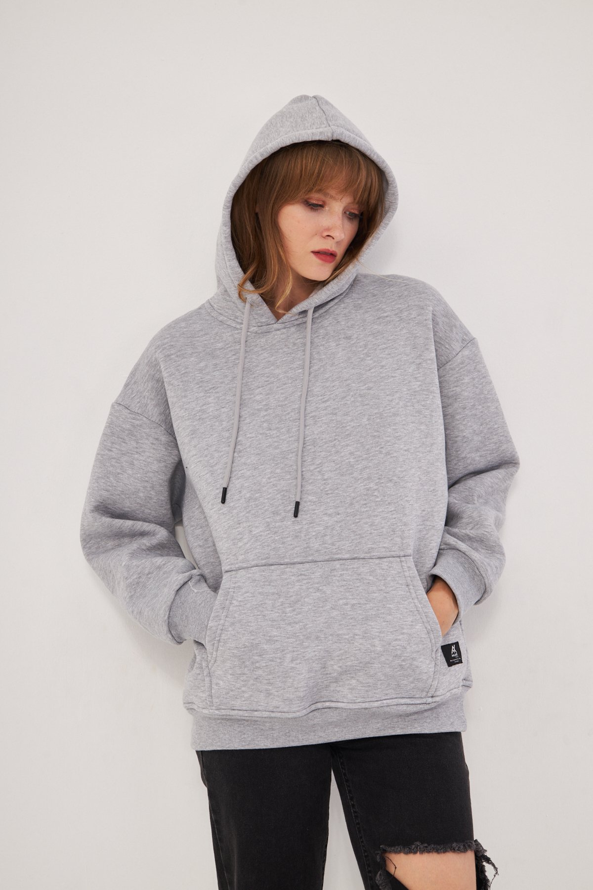 MAK Oversize Unisex Hoodie - Şardonlu - Gri