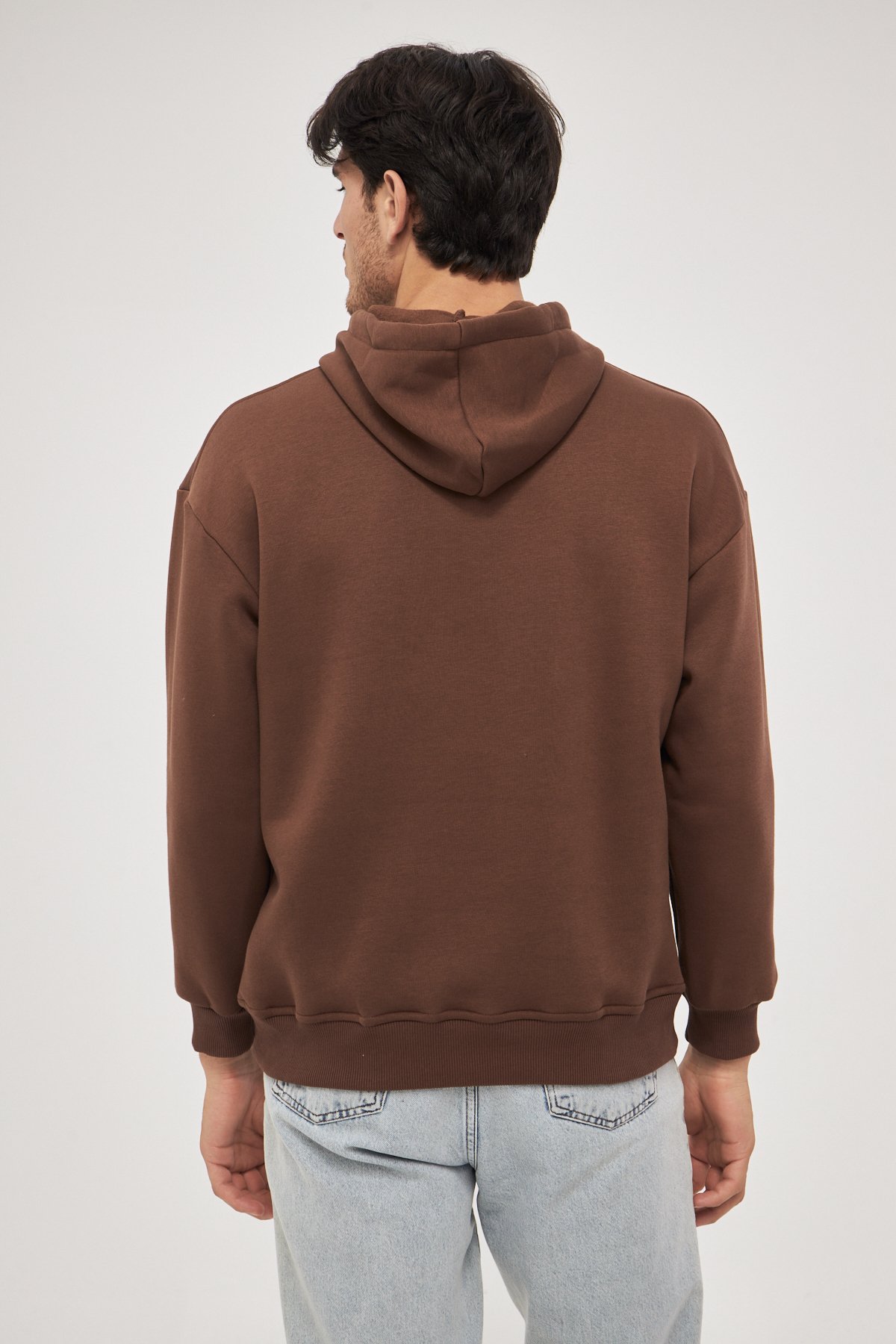 MAK Oversize Unisex Hoodie - Şardonlu - Kahve Rengi