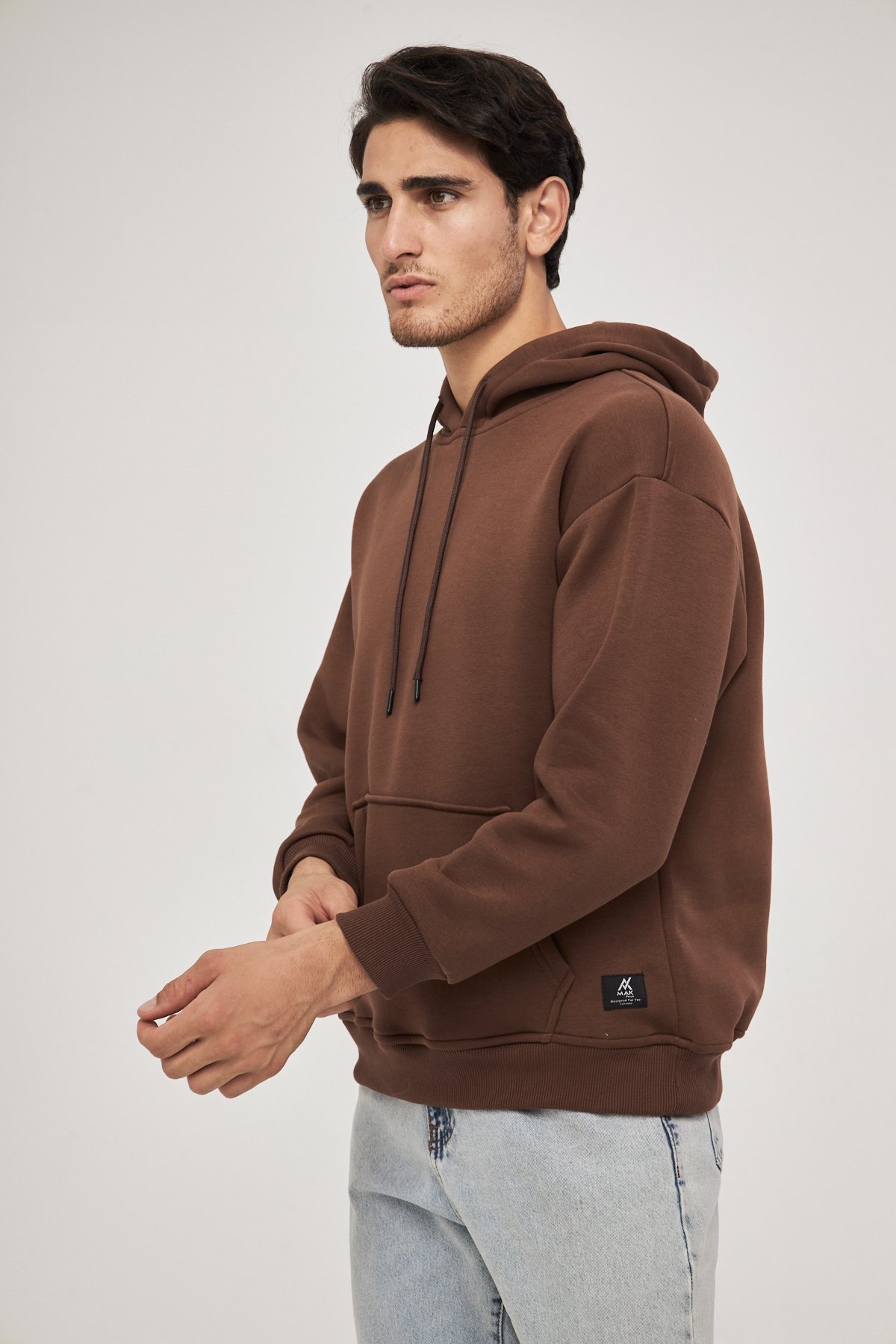 MAK Oversize Unisex Hoodie - Şardonlu - Kahve Rengi