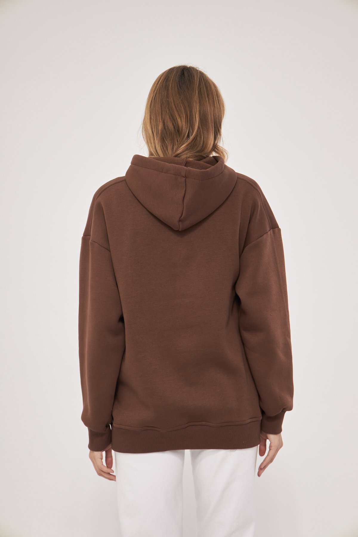 MAK Oversize Unisex Hoodie - Şardonlu - Kahve Rengi