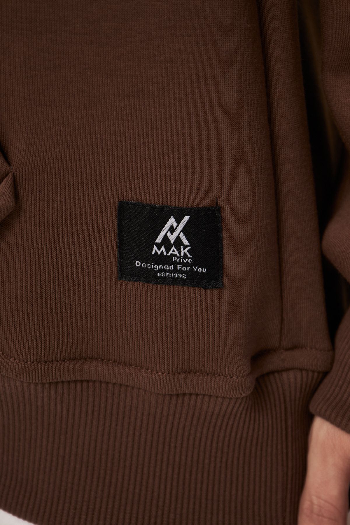 MAK Oversize Unisex Hoodie - Şardonlu - Kahve Rengi