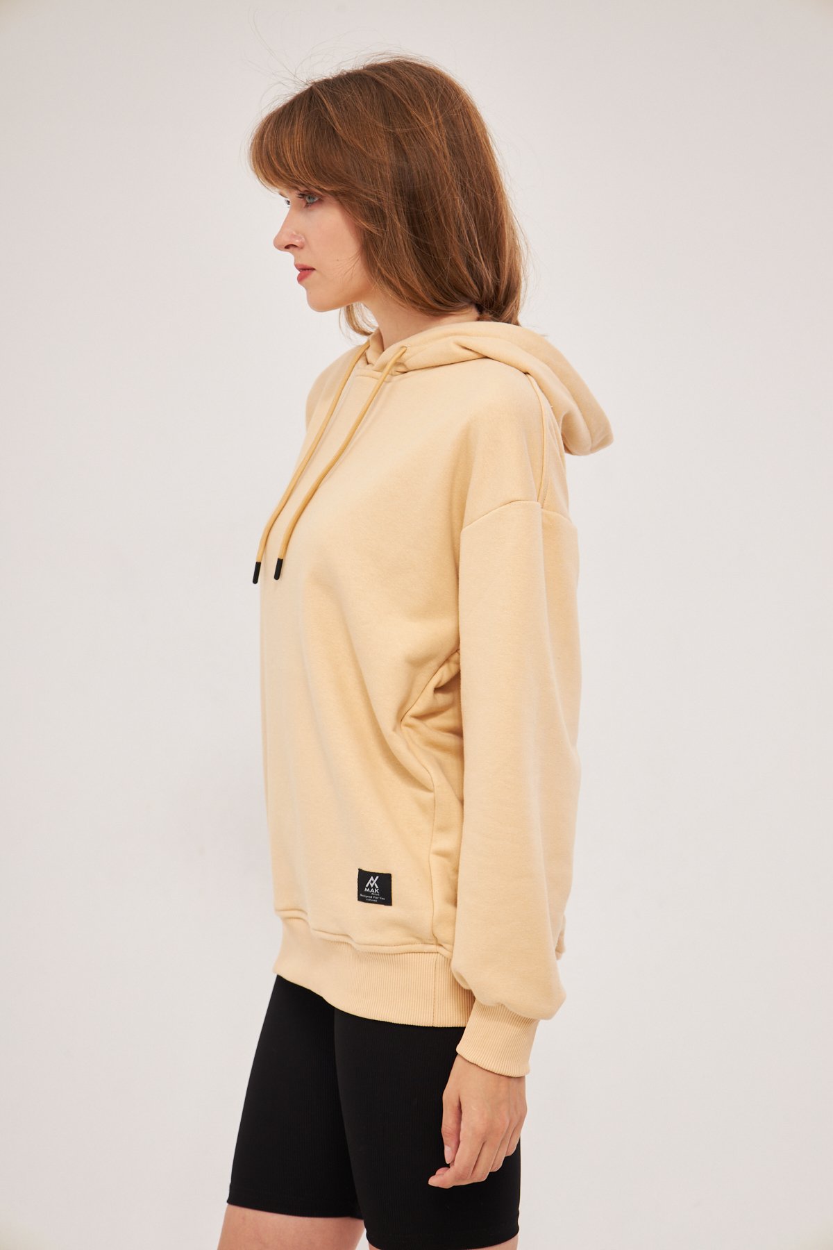 MAK Oversize Unisex Hoodie - Şardonsuz - Krem (Bej Rengi)