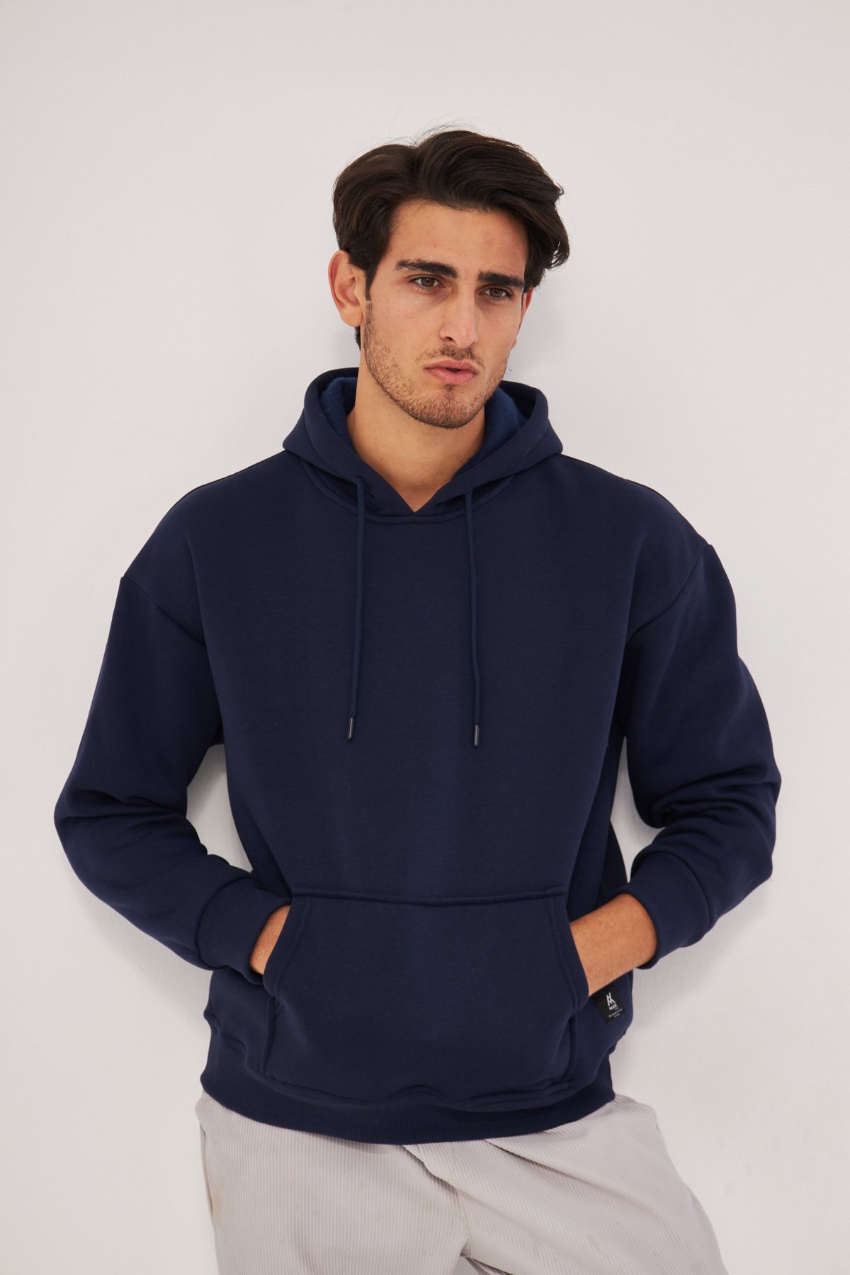 MAK Oversize Unisex Hoodie - Şardonlu - Lacivert