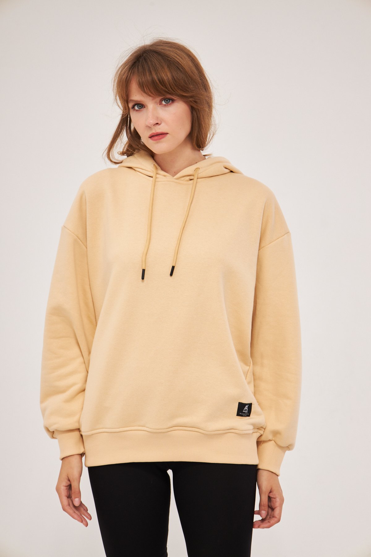 MAK Oversize Unisex Hoodie - Şardonsuz - Krem (Bej Rengi)