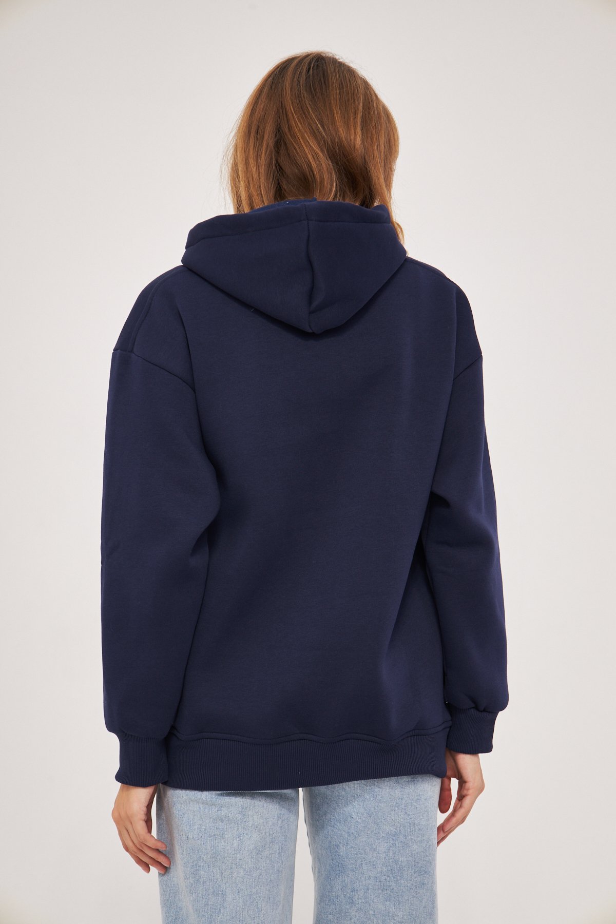 MAK Oversize Unisex Fermuarlı Hoodie - Şardonlu - Lacivert