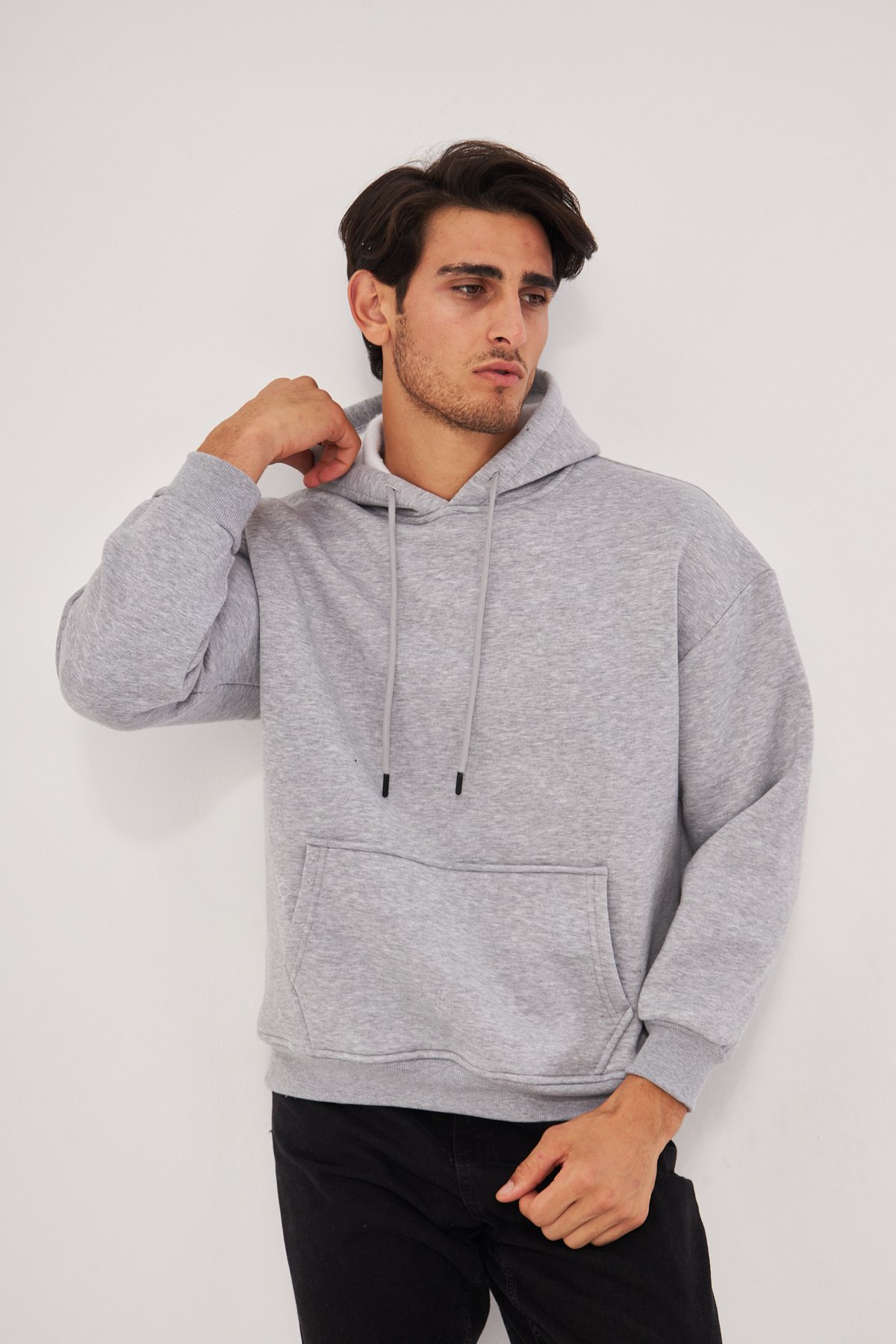 MAK Oversize Unisex Hoodie - Şardonlu - Gri