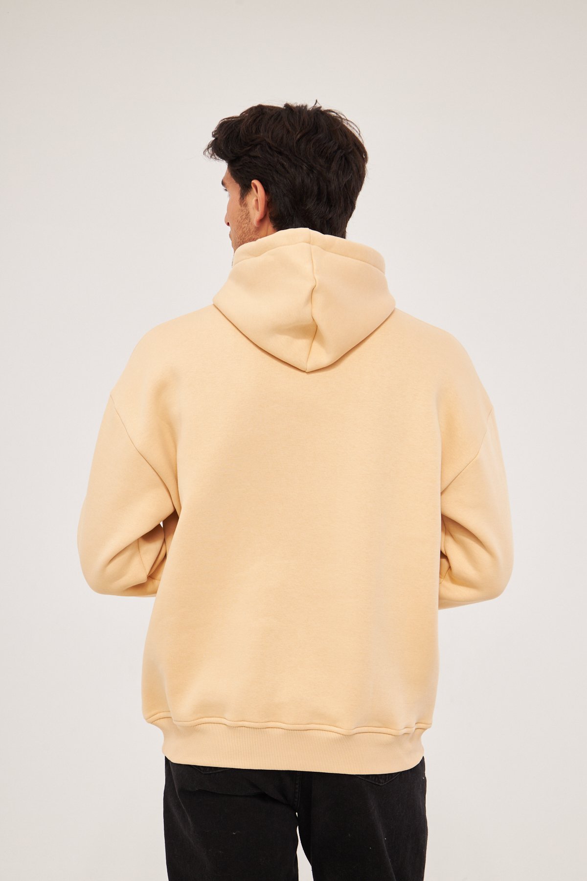 MAK Oversize Unisex Hoodie - Şardonlu - Krem (Bej Rengi)