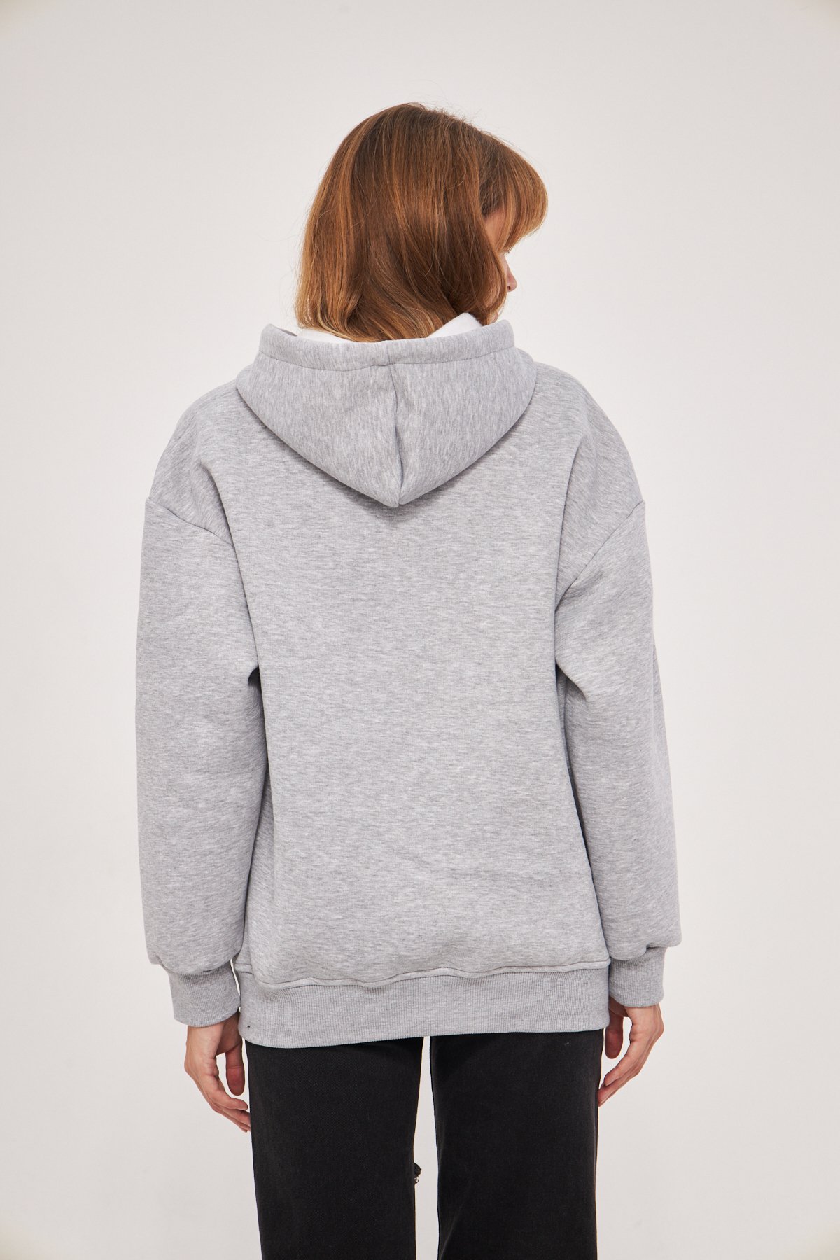 MAK Oversize Unisex Fermuarlı Hoodie - Şardonlu - Gri